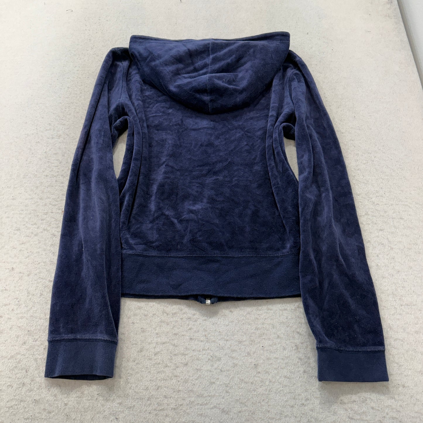 Juicy Couture Women's Navy Velour Zip-Up Hoodie Loungewear Pockets Y2K Size XL