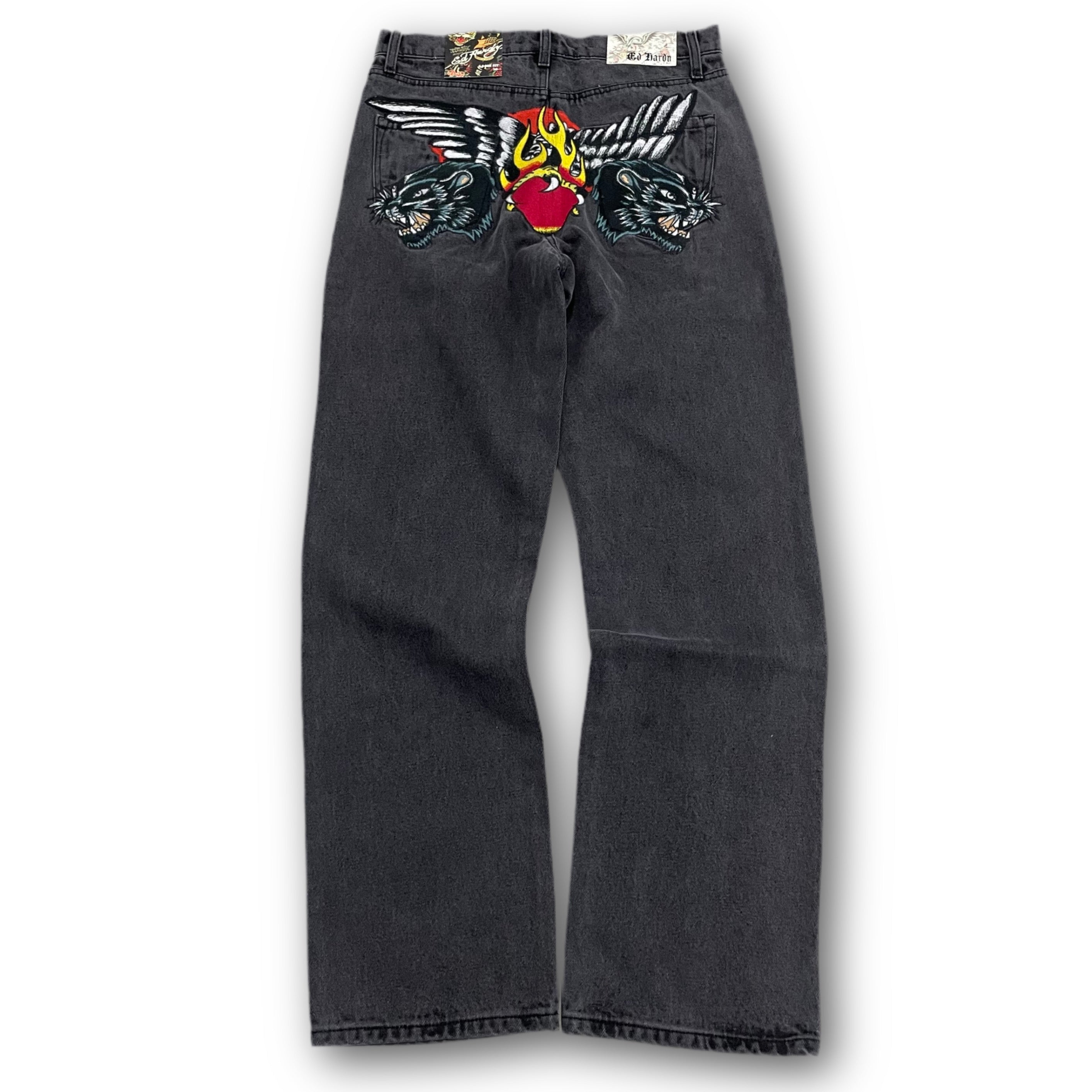 ED HARDY “Panther Wings” EMBROIDERED BLACK STRAIGHT LEG JEANS