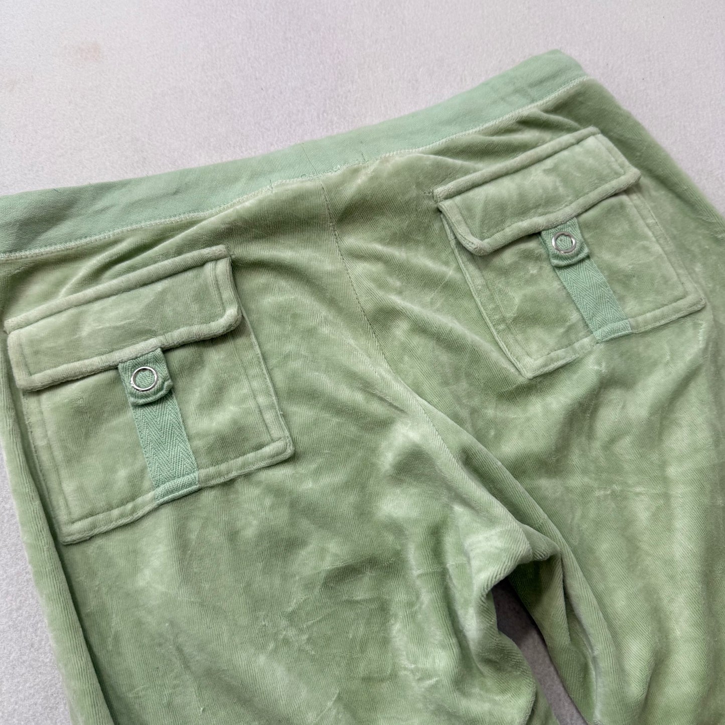 Vintage Juicy Couture Light Green Velour Flared Track Pant Drawstring Y2k Size L