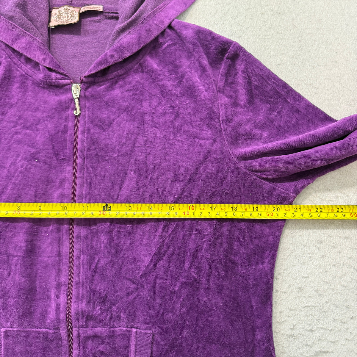 Juicy Couture Womens Deep Purple Velour Zip-Up Hoodie Loungewear Pockets Size XL