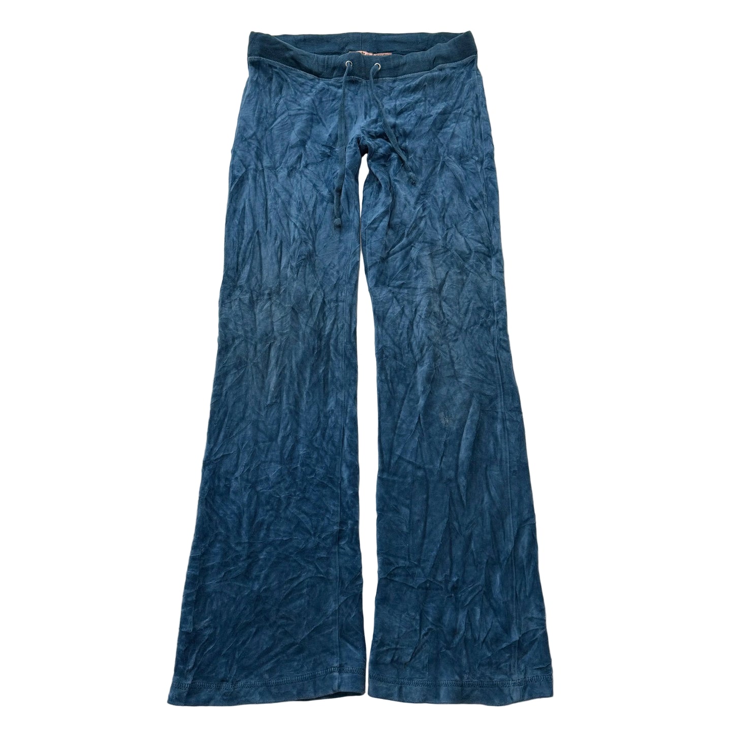 Vintage Juicy Couture Women Petrol Blue Velour Flared Track Pant Low Rise Size S