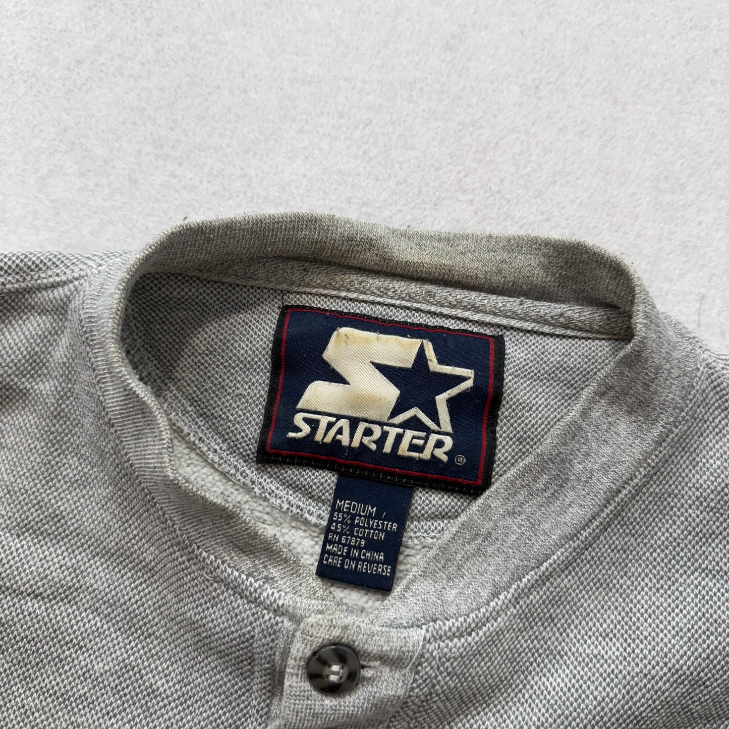 Starter Men's Heather Gray Polyester Blend Henley Sweatshirt Long Sleeves Size M