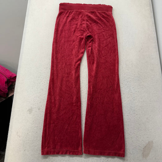 Juicy Couture Women's Red Velour Flared Track Pants Loungewear Drawstring Size M