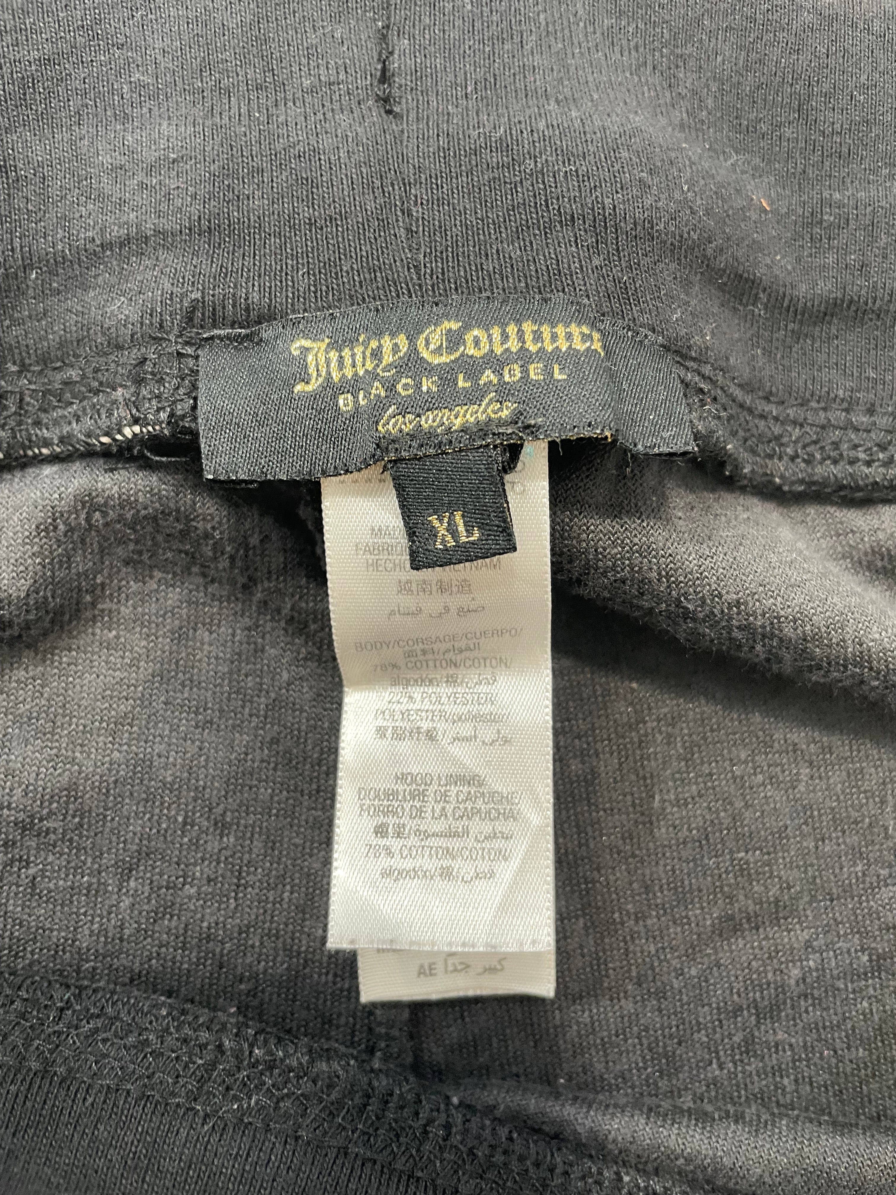 Vintage Juicy Couture Black Drawstring Flare Velour Pants Fly-Front Waistband Size XL