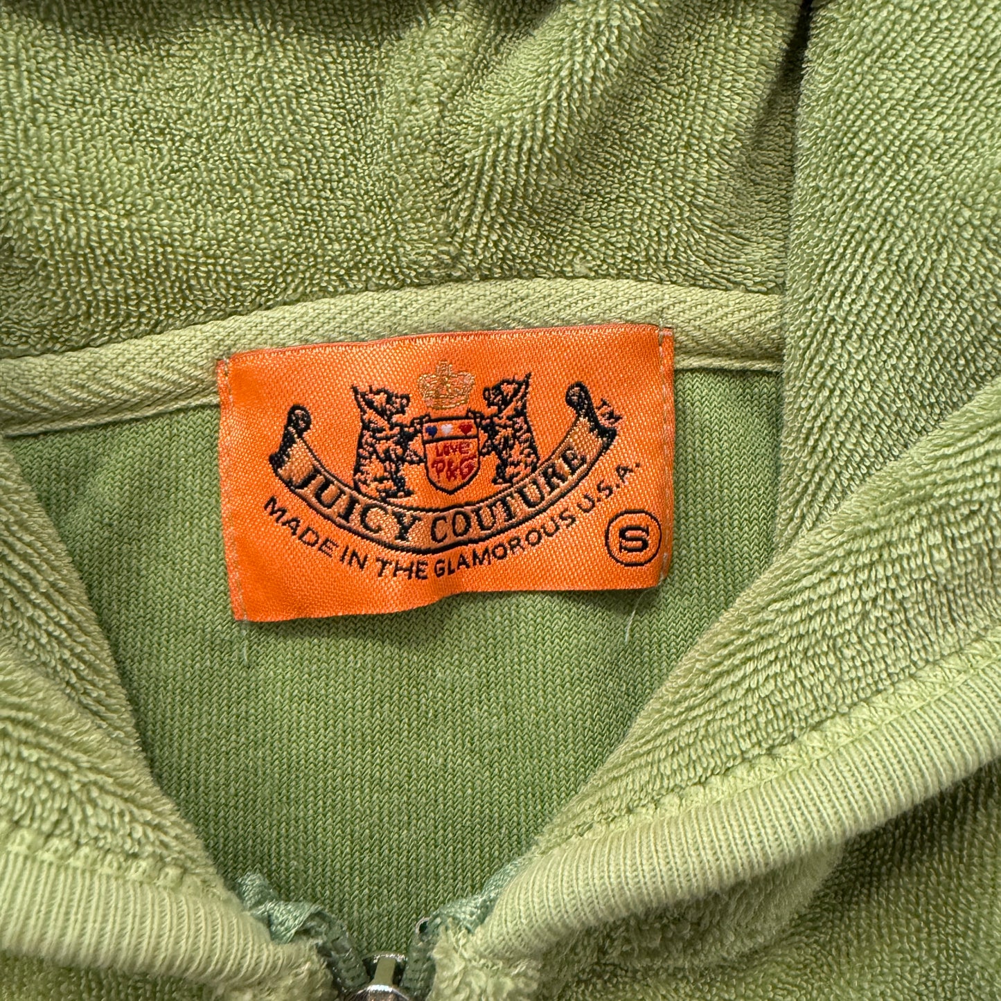 2003 Vtg Juicy Couture Scottie Dogs Womens Light Olive Terry Cloth Hoodie Size S
