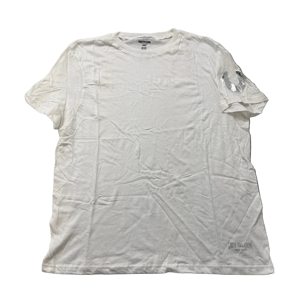 True Religion Silver Foil Logo Crew Neck T-Shirt White Size L photo 1
