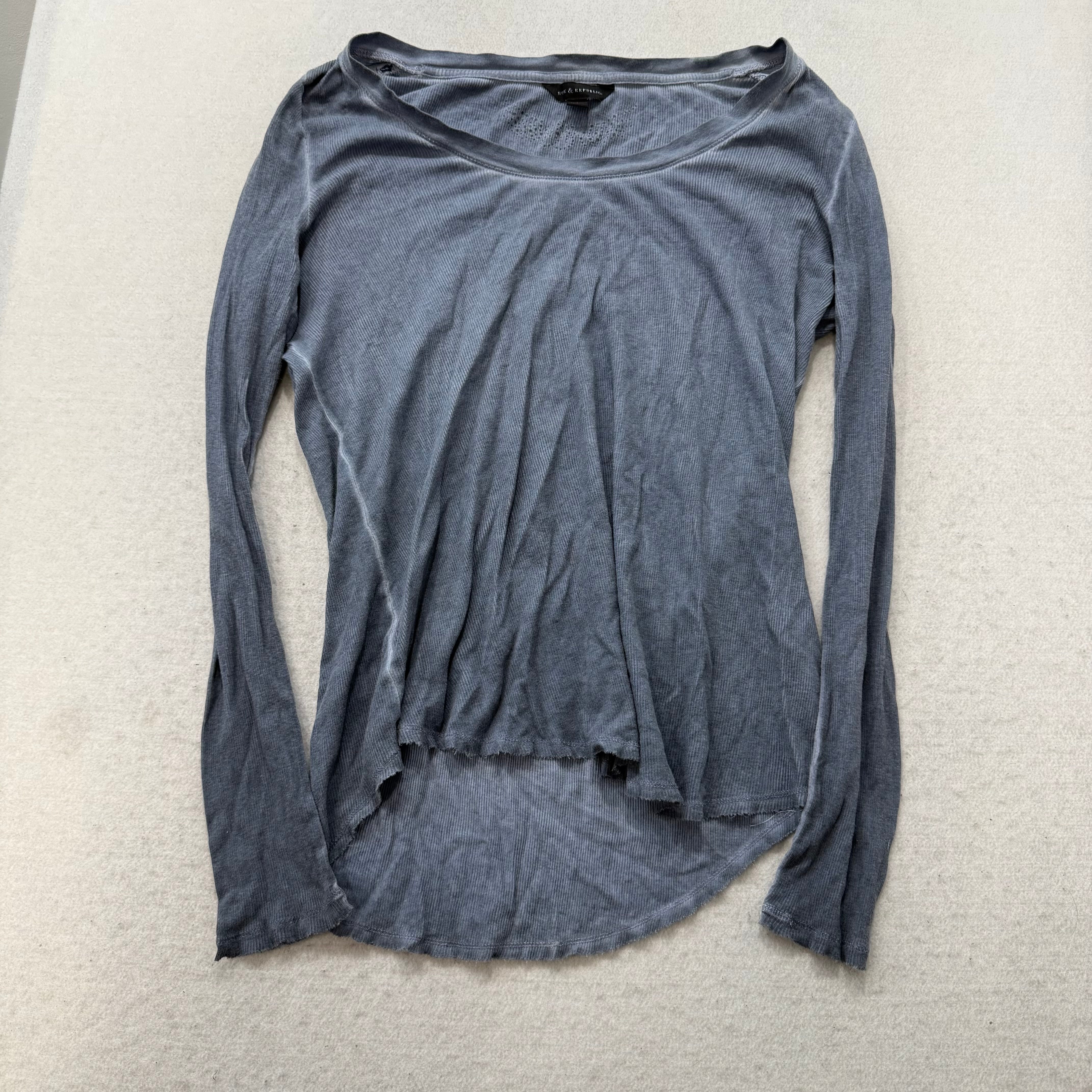 Rock & Republic Womens Faded Slate Cotton T-Shirt High-Low Hemline Preppy Size L