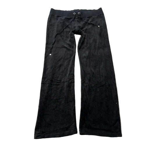 Vintage Juicy Couture Women's Black Velour Flared Track Pants Drawstring Size S