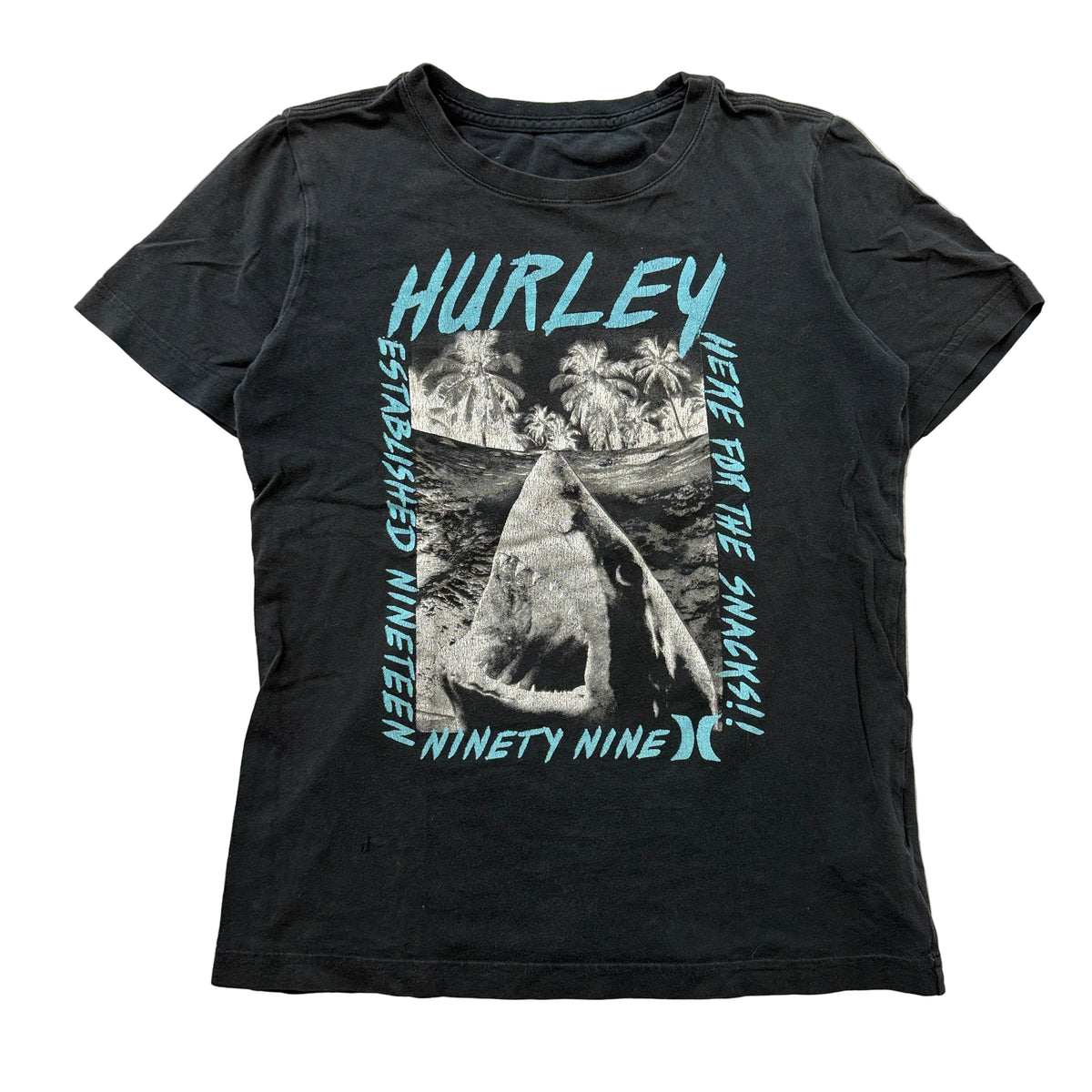 Hurley youth black shark Here For The Snacks tee front