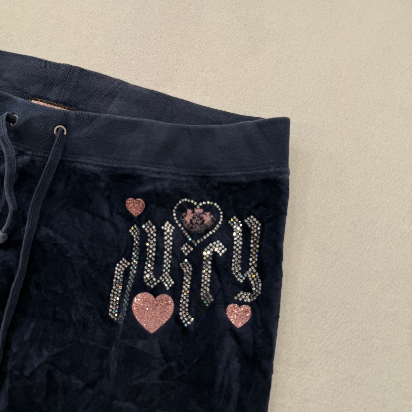 Juicy Couture Navy Velour Tracksuit Set Zip-Up Hoodie & Flared Pant Logo Size S