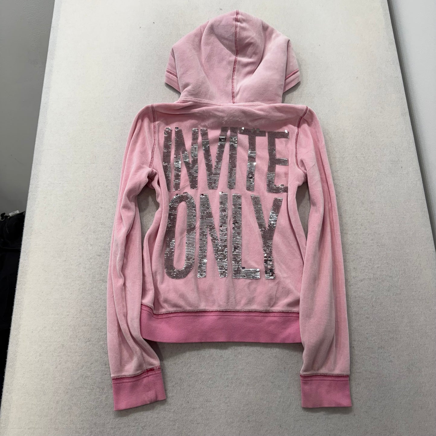 PINK by Victoria's Secret Women's Pink Full Zip Hoodie Sequins Graphic Size L