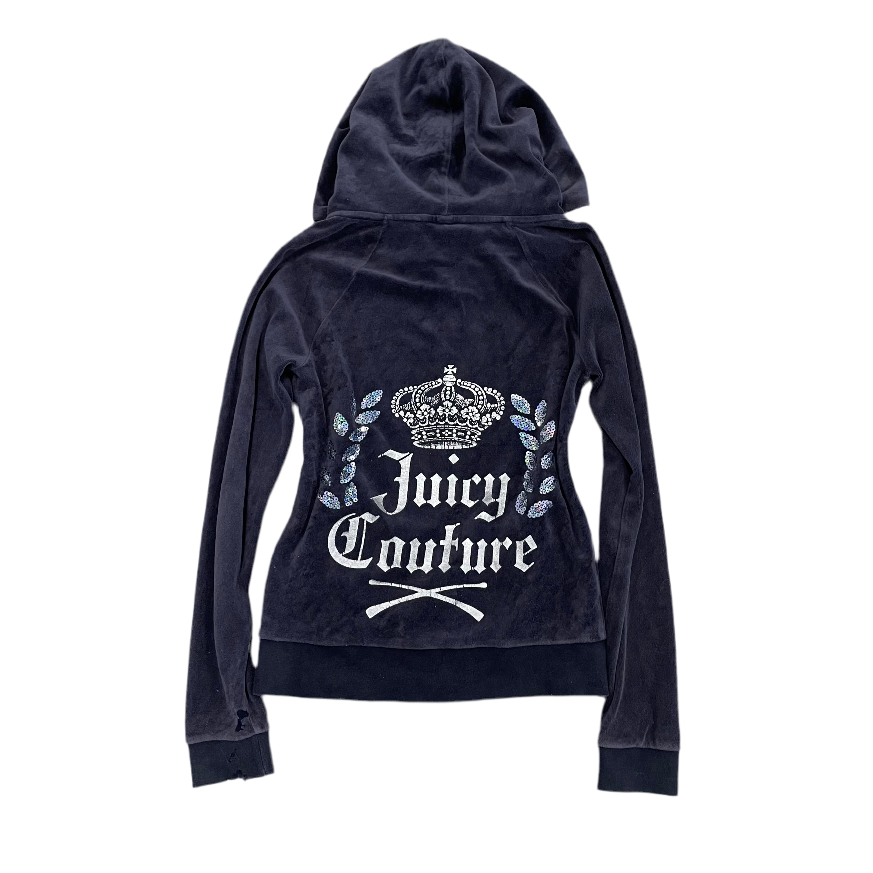 Vintage Juicy Couture back design velour navy zip up hoodie size XS