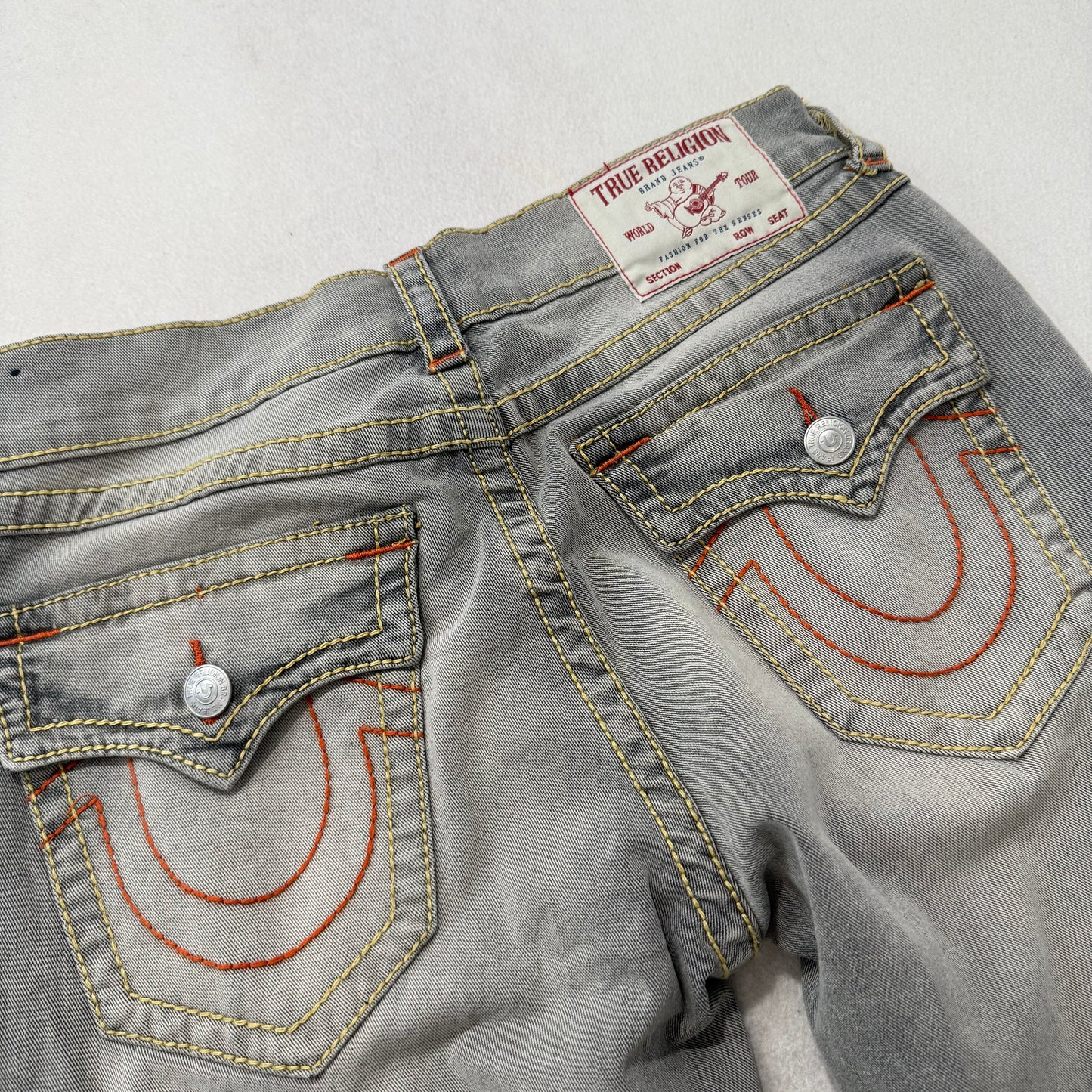 True Religion Geno Men's Gray Denim Slim Fit Jeans Snap Flap Back Pocket Size 30