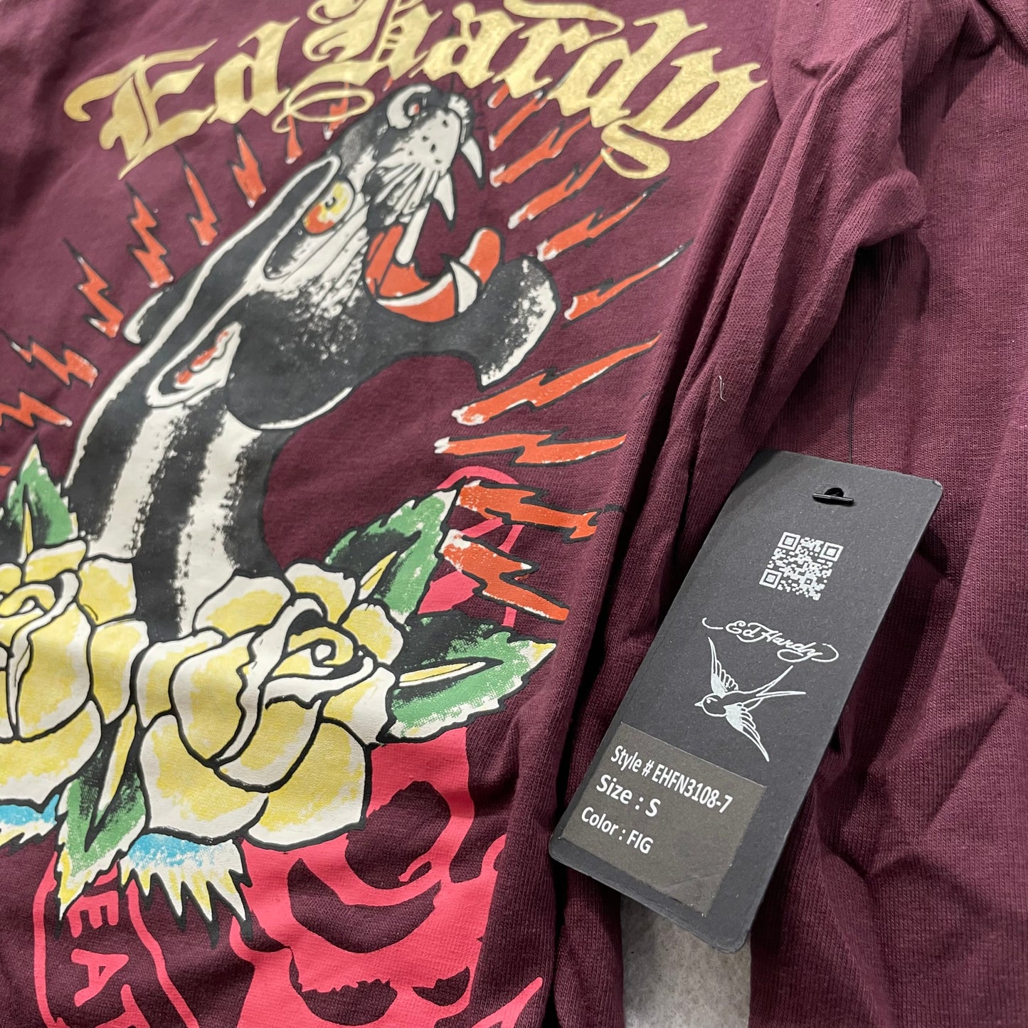 Ed Hardy Panther Dagger Death Before Dishonor Women's Burgundy Mini Dress Size S