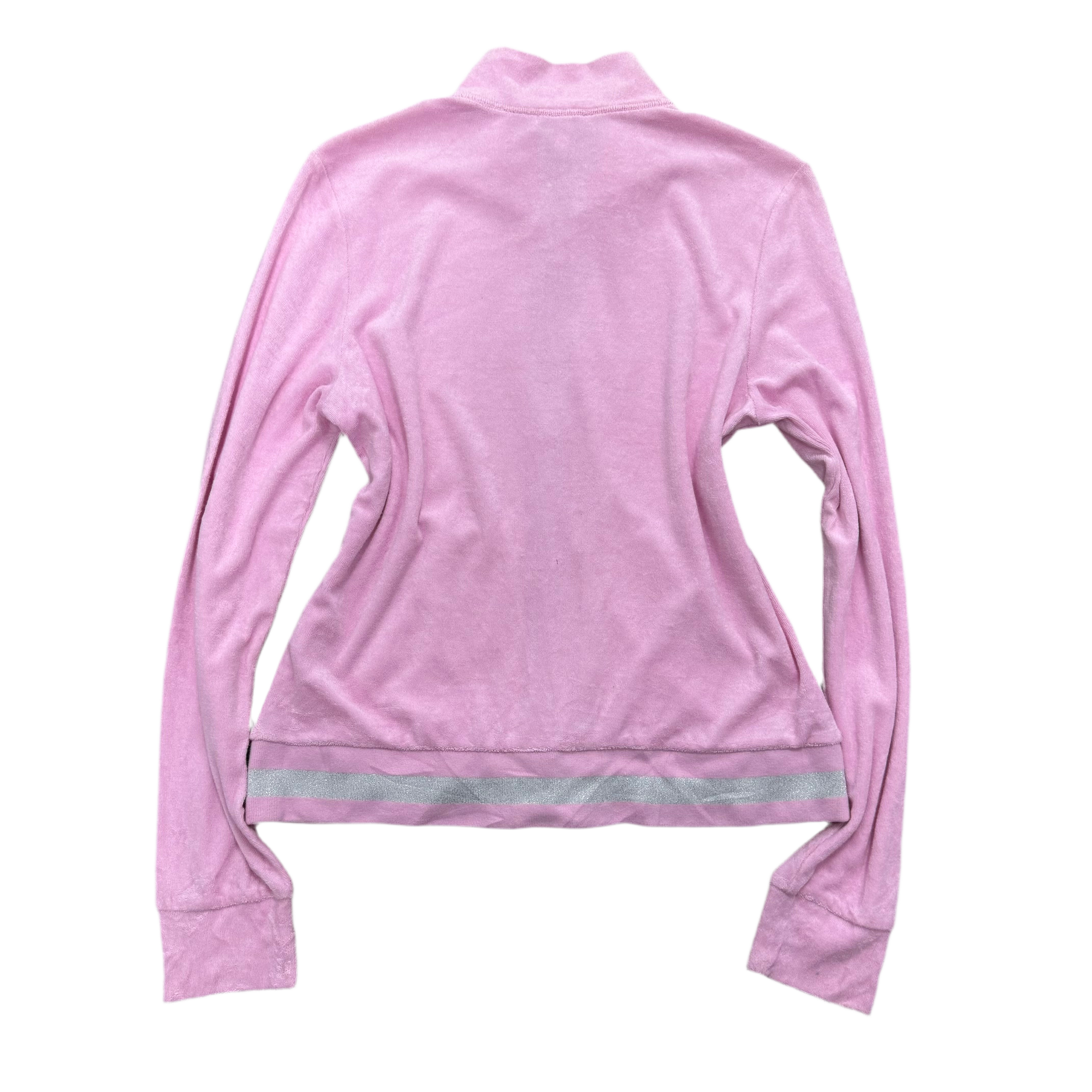 Pink TERRY Juicy Couture Hoodie w/ RARE SPARKLY WAIST BAND SIZE L