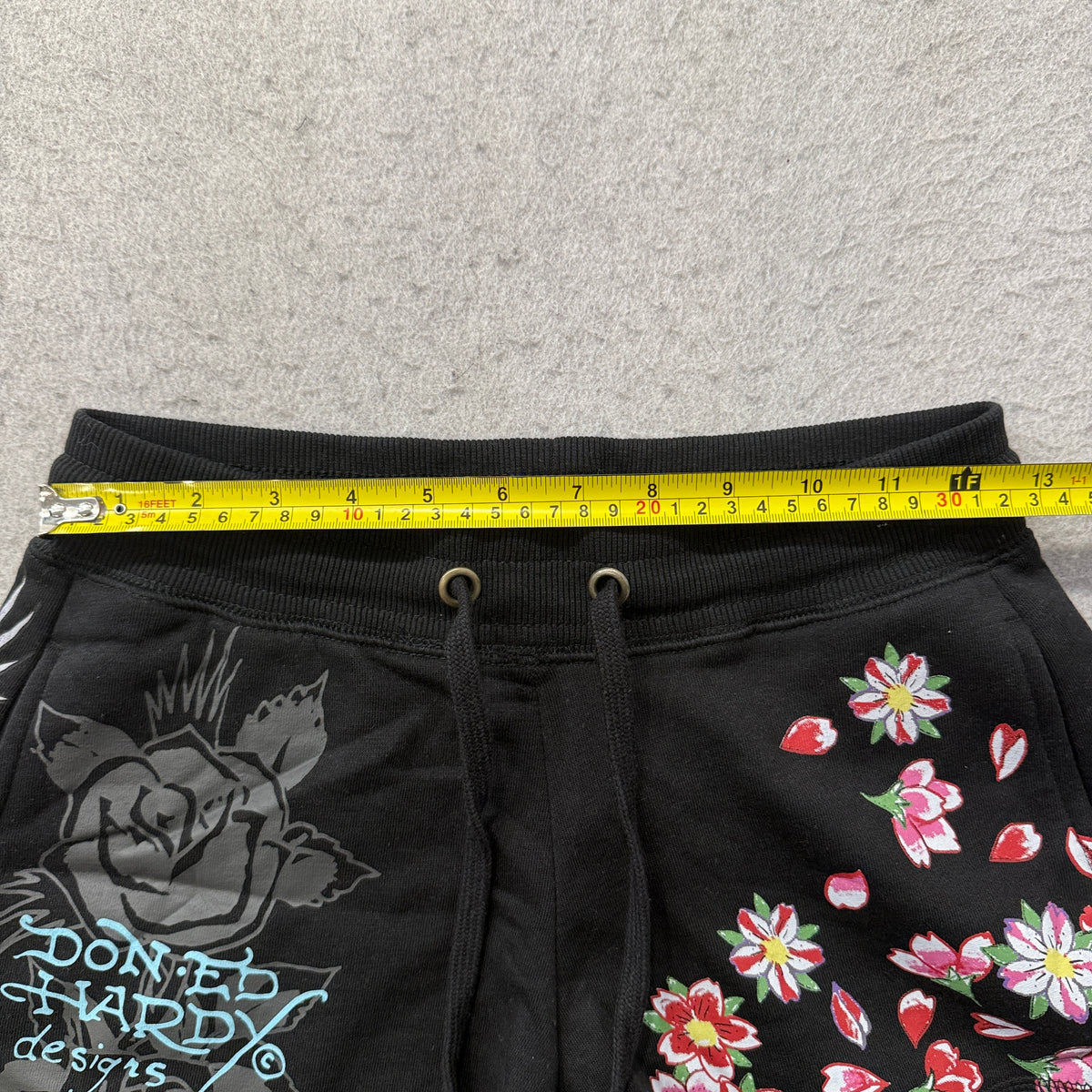 Ed Hardy Floral Rose Graphic Women's Black Phoenix Fleece Shorts Casual Size XS