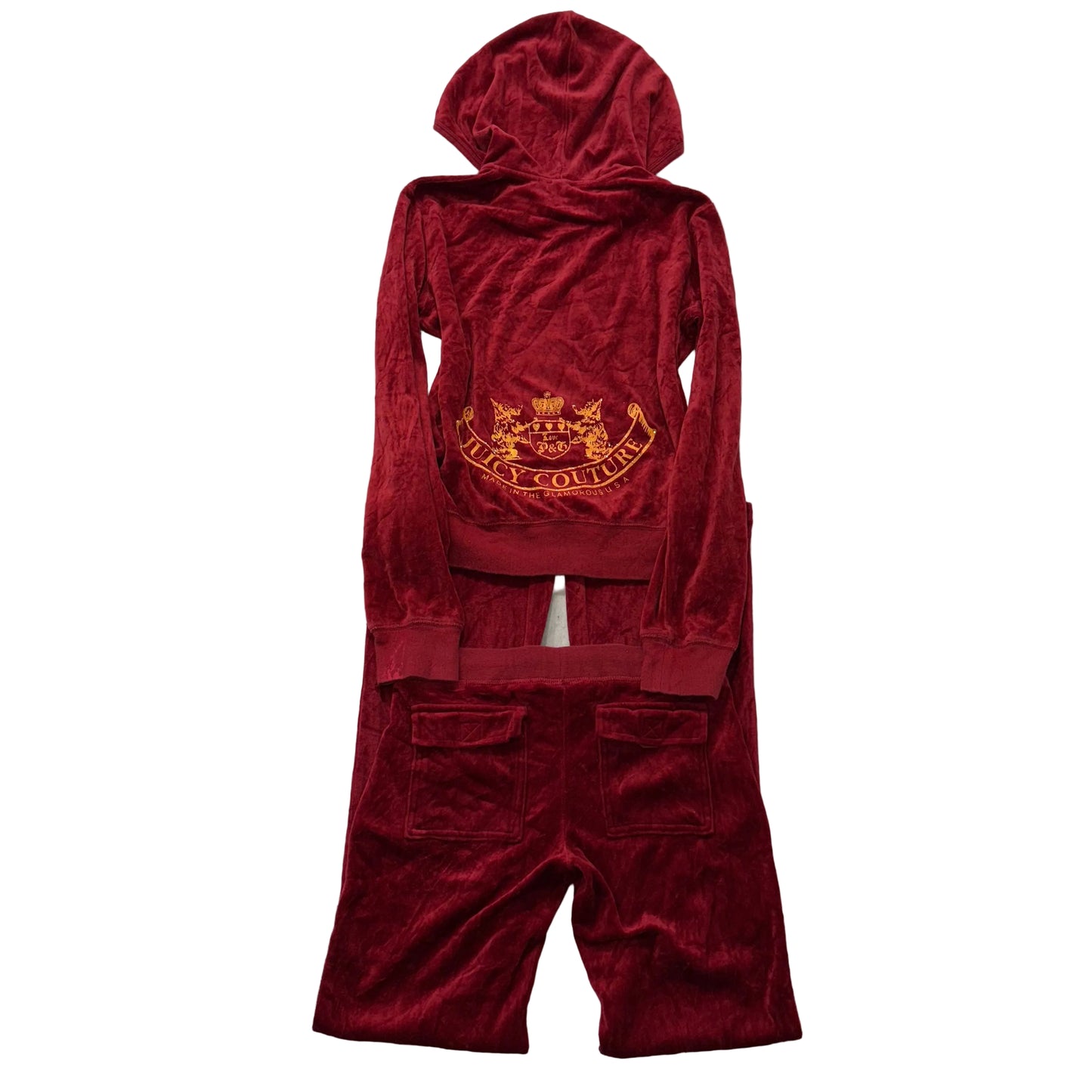 Juicy Couture Ruby Red Velour Tracksuit Set Zip-Up Hoodie & Flared Pant Size S/M