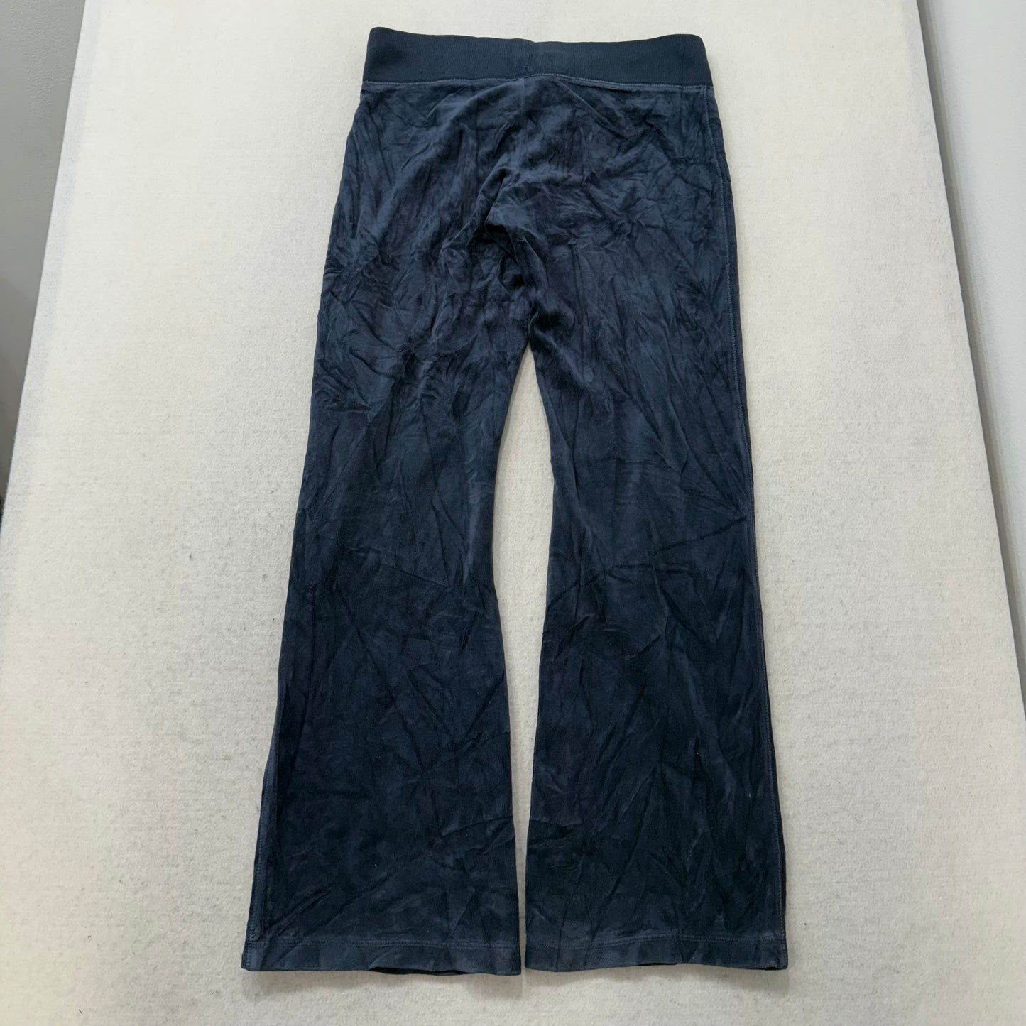 Vintage Juicy Couture Women's Navy Blue Velour Flared Track Pant Low Rise Size S