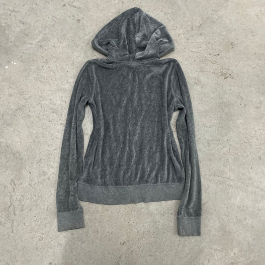 Vintage Victoria’s Secret PINK Charcoal Gray Velour Zip Up Hoodie Size M - Clean Curriculums 