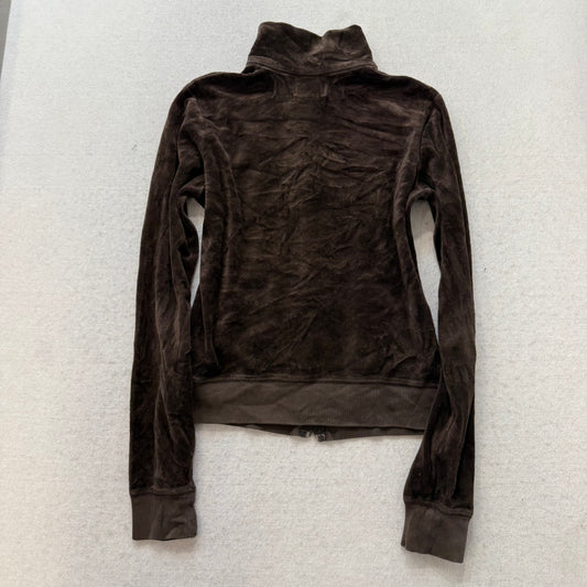 Juicy Couture Women's Brown Velour Full Zip Track Jacket Mock Neck Y2K Size M