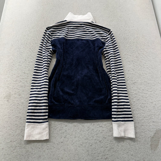 Lauren Ralph Lauren Navy Striped Velour Full Zip Jacket Size S photo 2