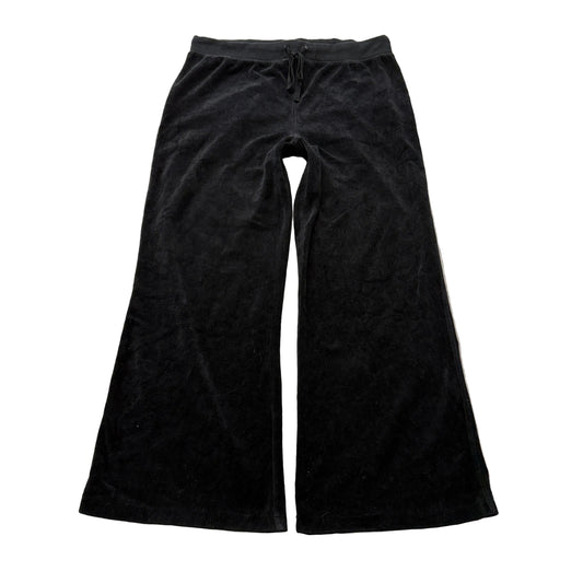 Vintage Juicy Couture Women's Black Velour Track Pants Wide Leg Classic Size L