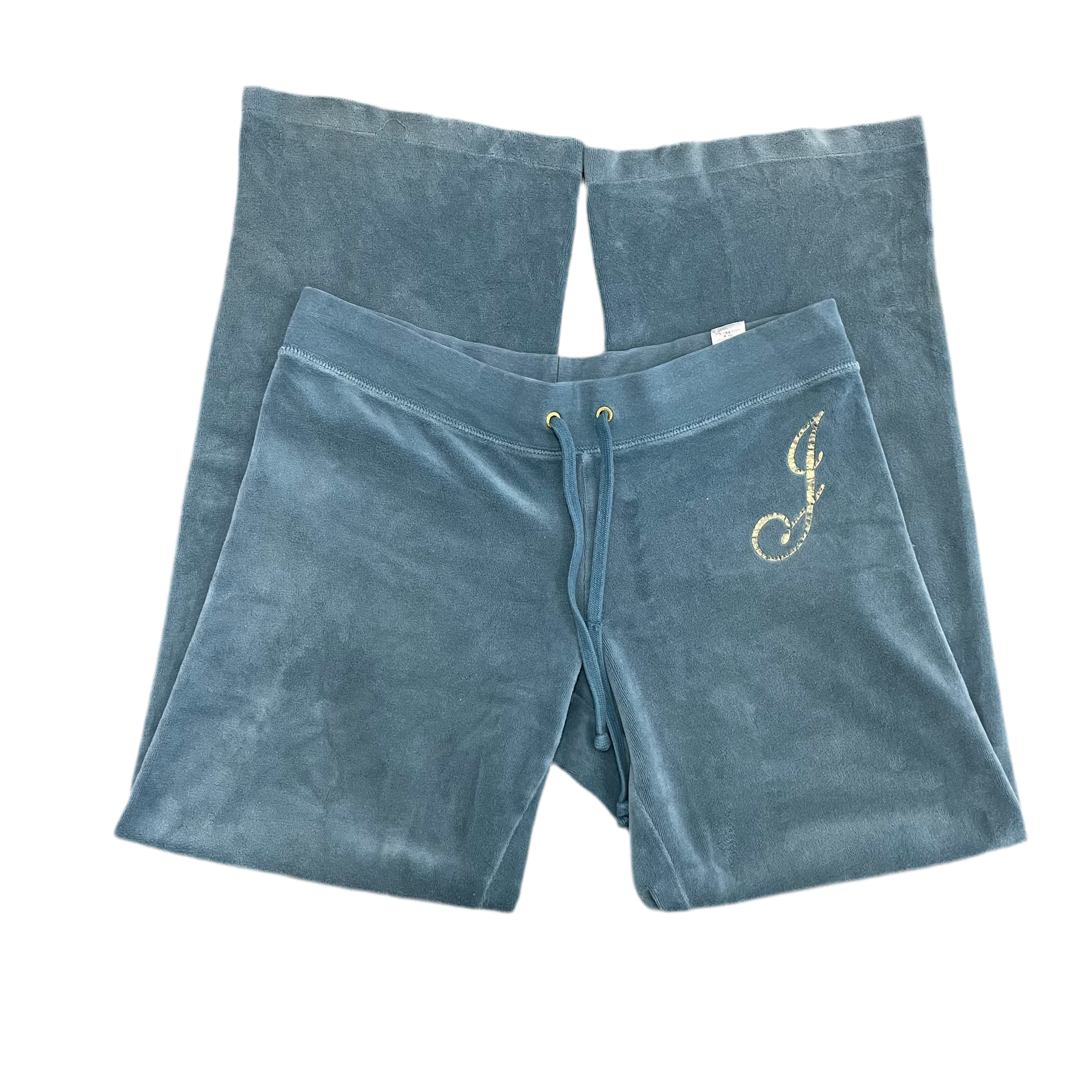 Vintage Juicy couture front design blue velour flared pants size S