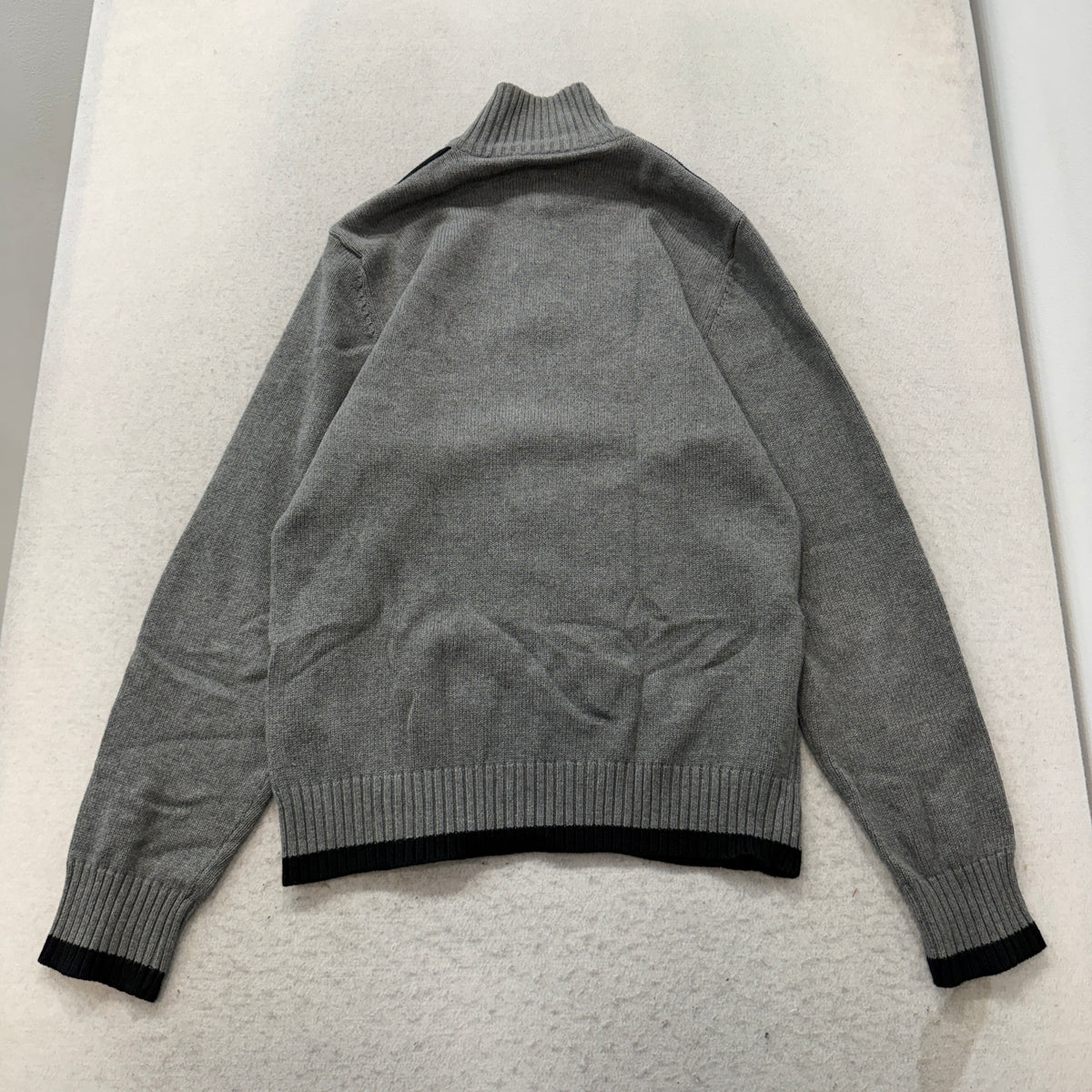 American Rag Cie Men's Gray Black Sleeve Stripe Quarter Zip Knit Sweater Size L