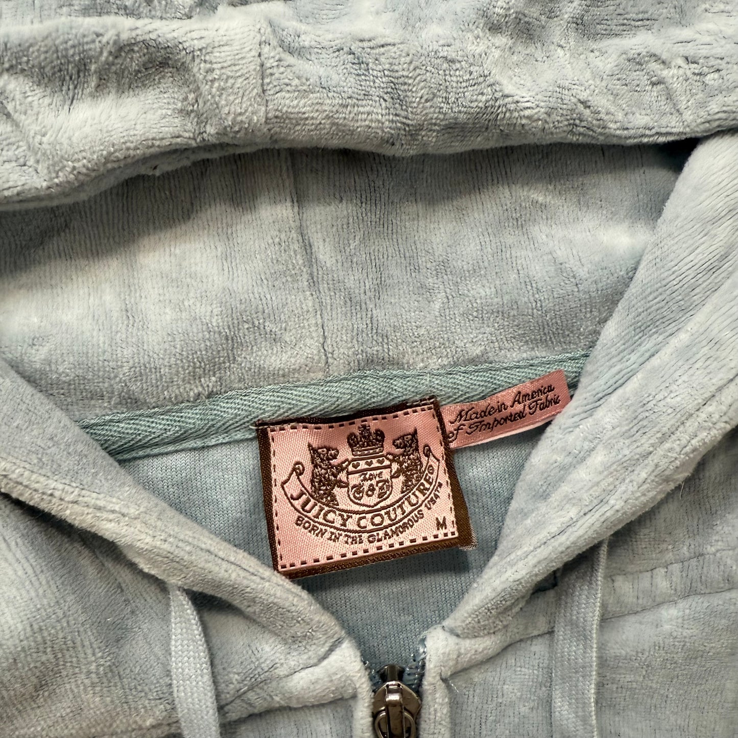 Vintage Juicy Couture Womens Grey Velour Zip-Up Hoodie Pockets Loungewear Size M