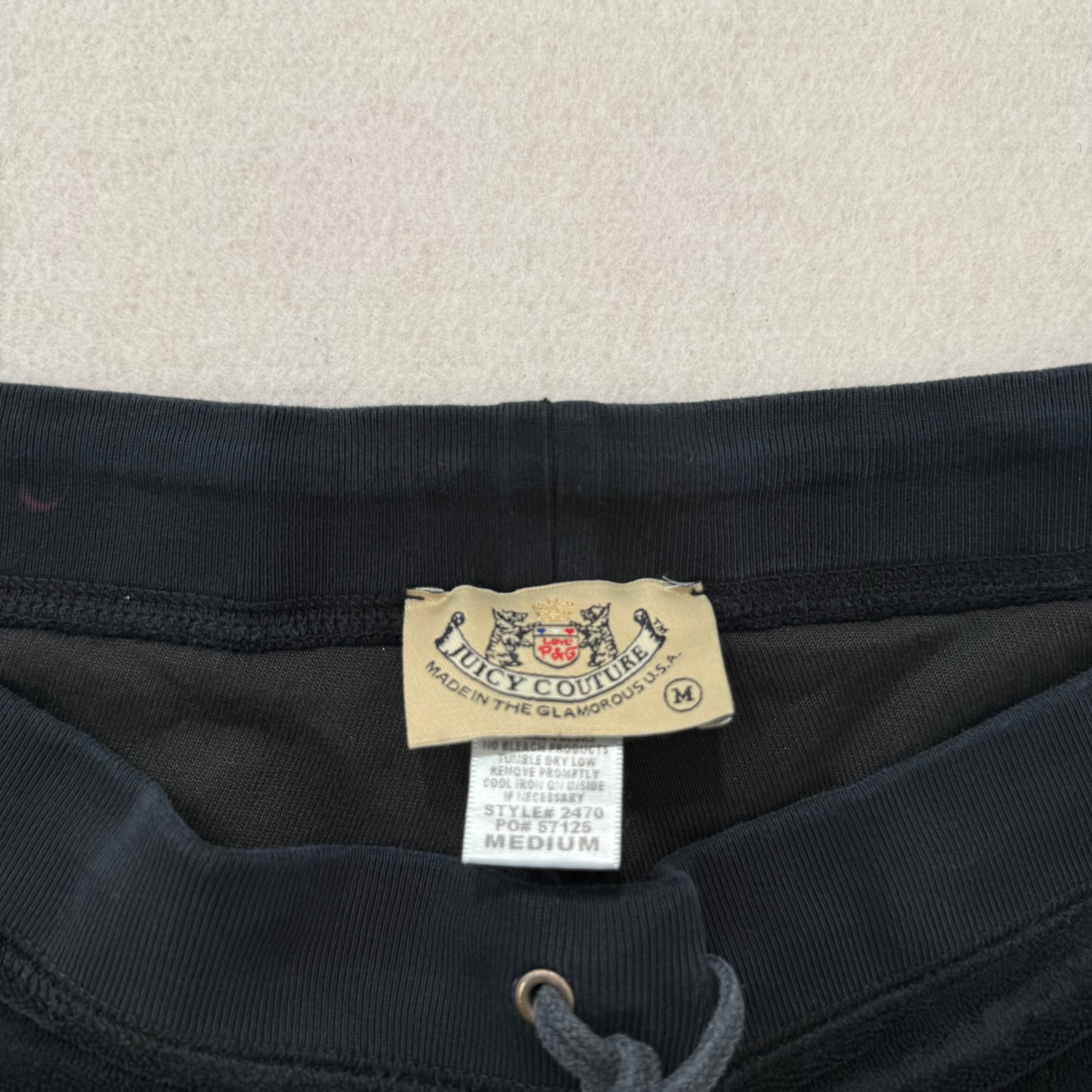 2003 Vintage Juicy Couture black terry cloth drawstring flare pants size M