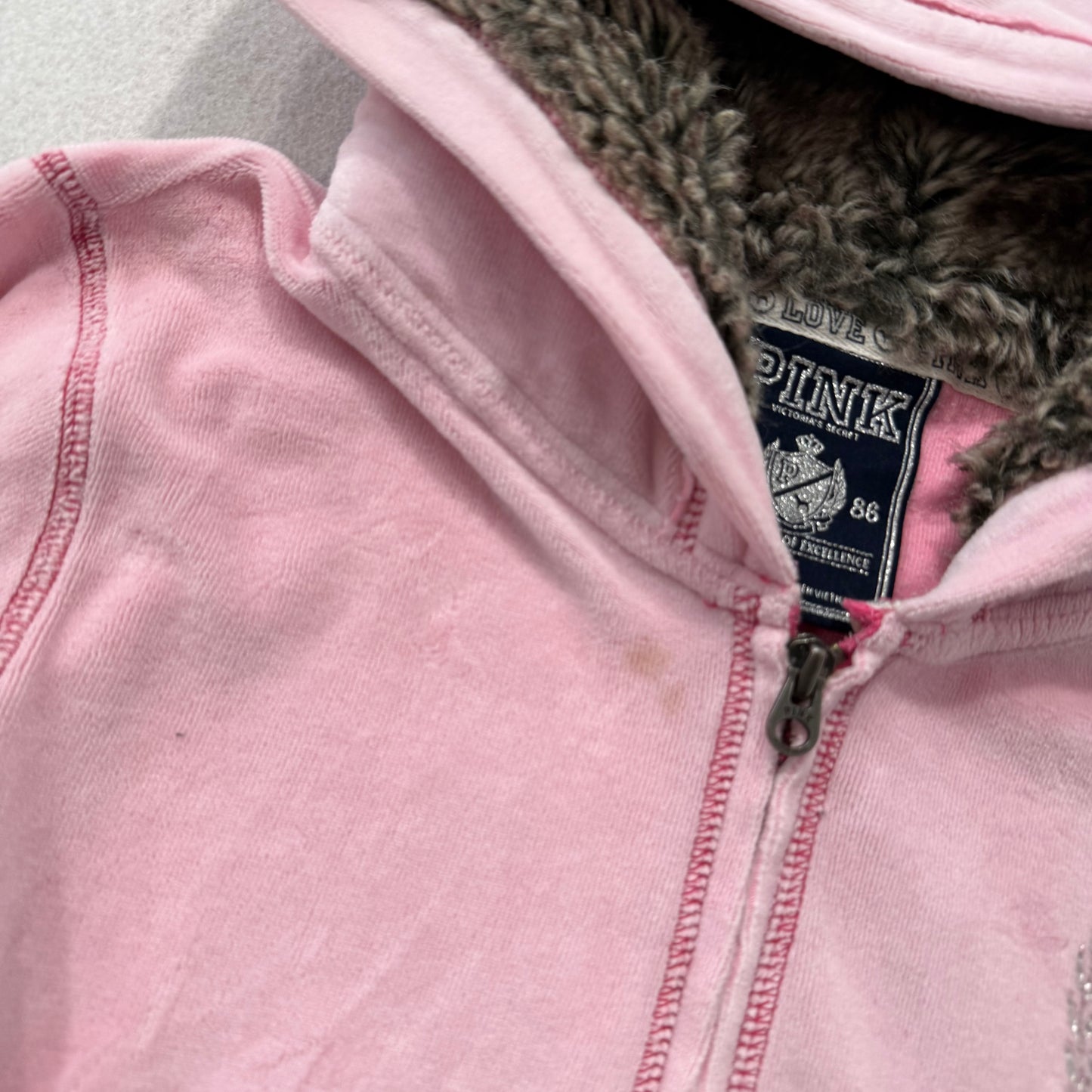 PINK by Victoria's Secret Women's Pink Full Zip Hoodie Sequins Graphic Size L