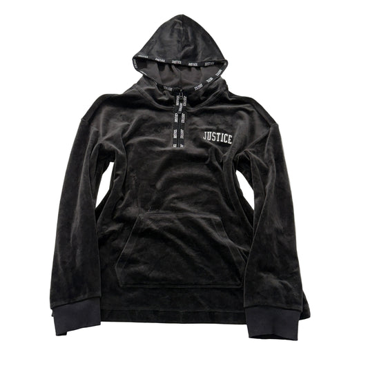 Justice Girls's Black Quarter Zip Pullover Hoodie Drawstring Pockets Logo Size L