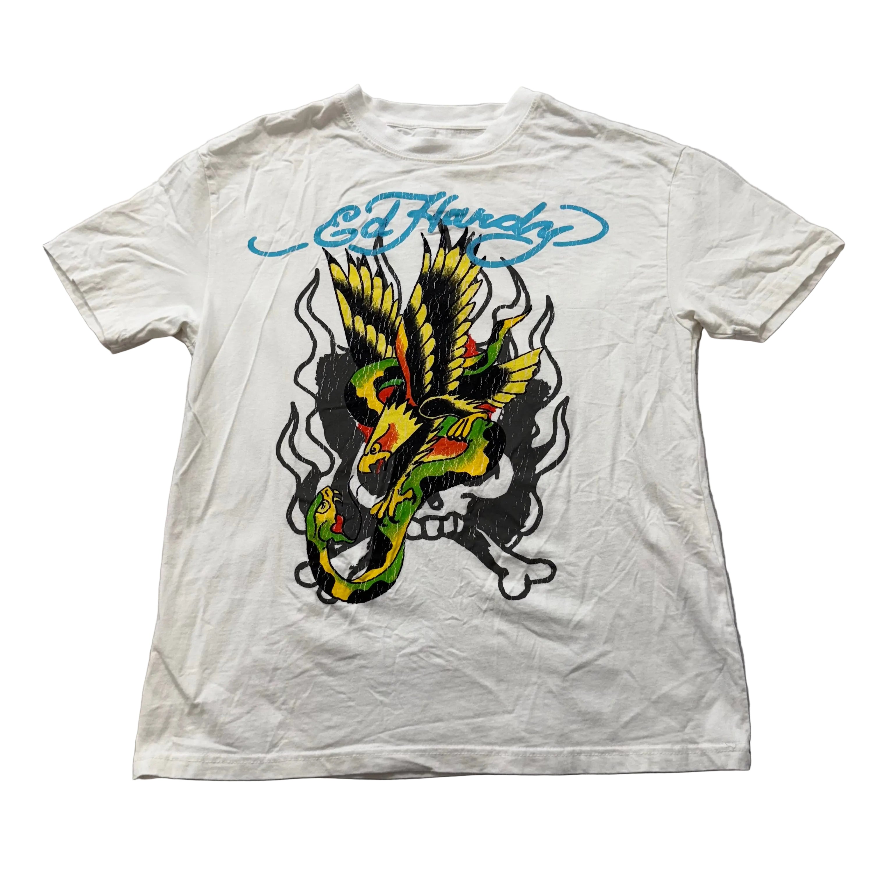 Ed Hardy Eagle Snake T-Shirt Mens White Tatto Graphic Crewneck Casual Tee Size M