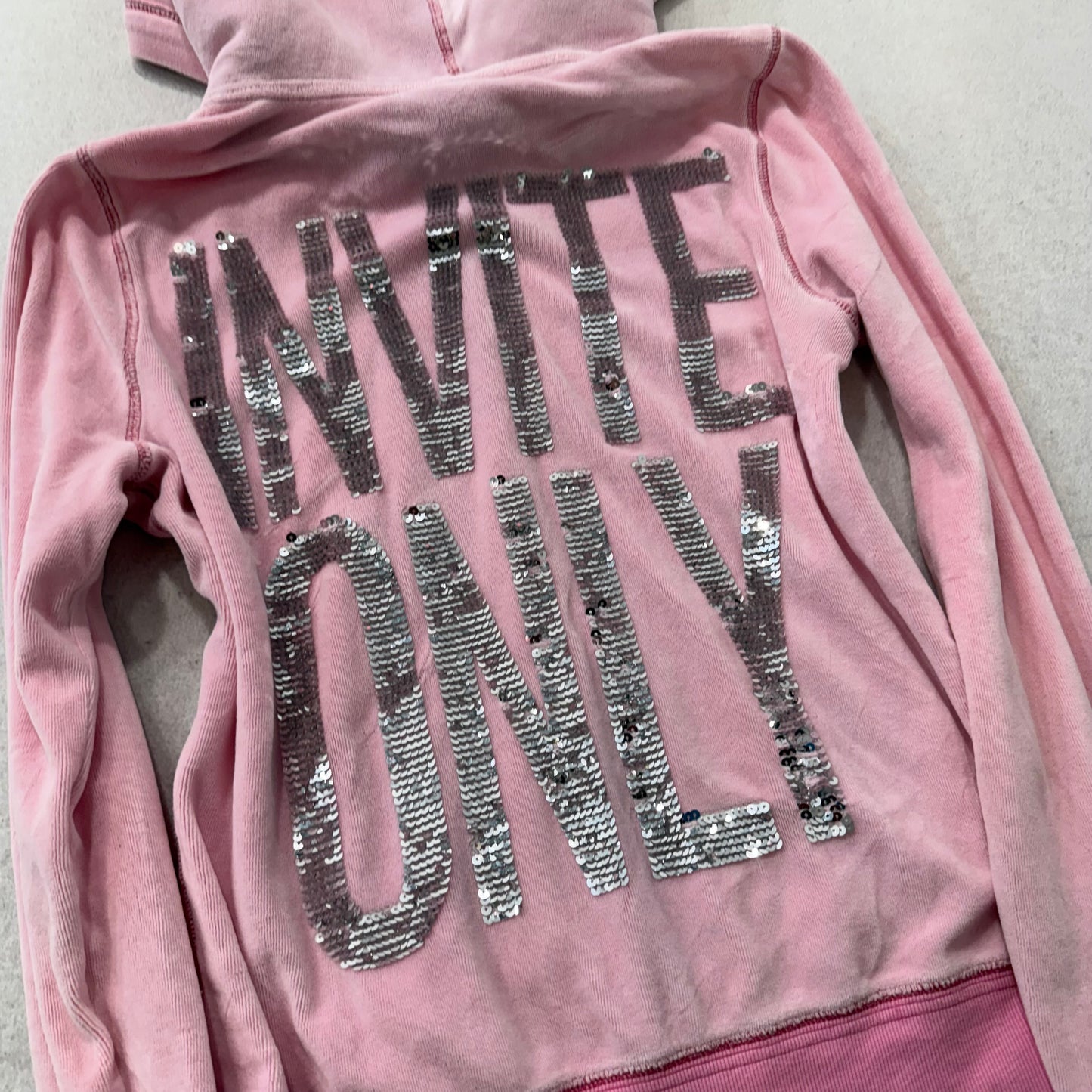 PINK by Victoria's Secret Women's Pink Full Zip Hoodie Sequins Graphic Size L