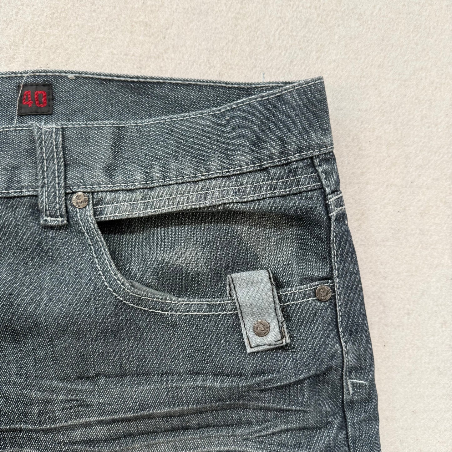 GS115 Men Medium Wash Blue Denim Straight Wide Leg Jeans Zip Flap Pocket Size 40