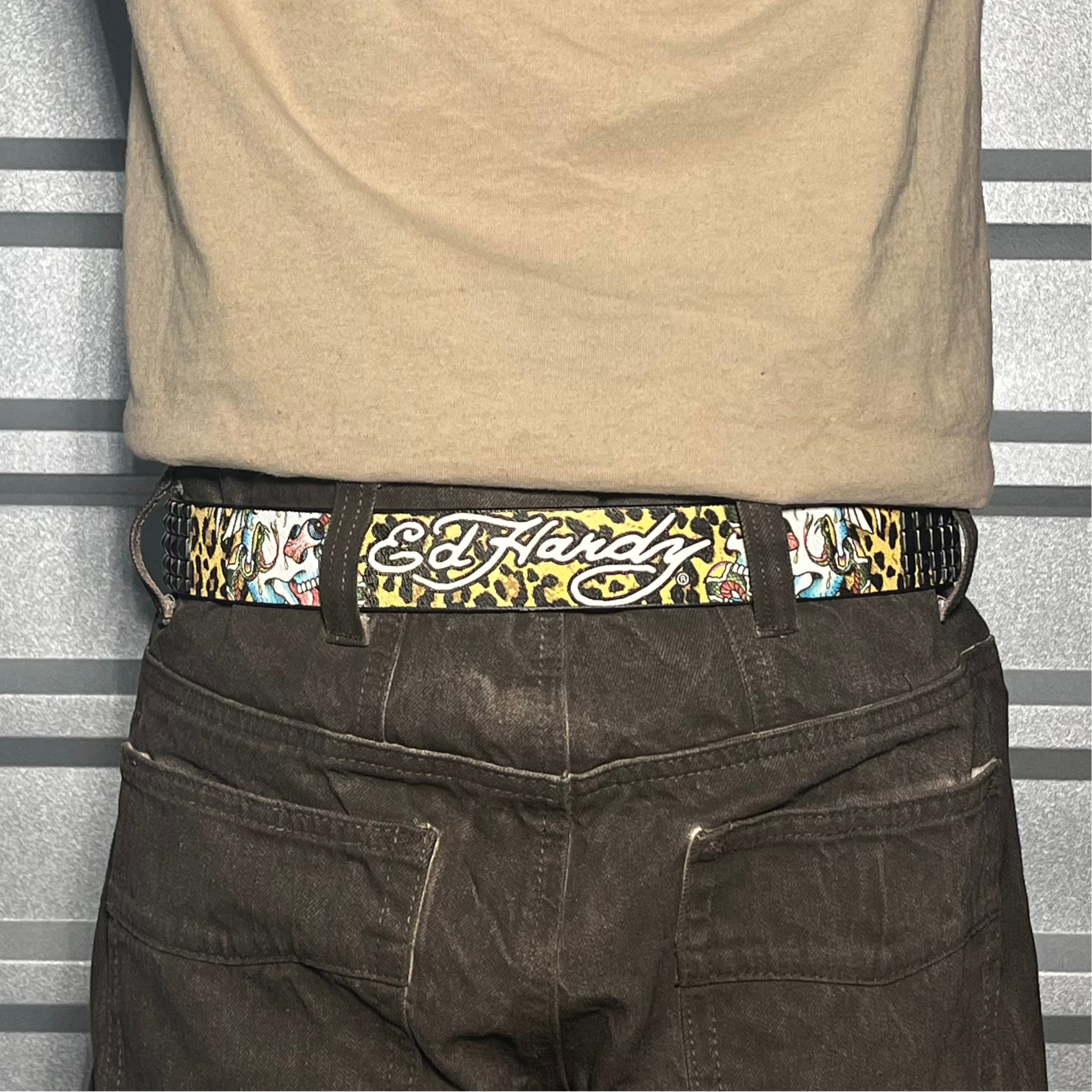 Ed Hardy leopard print studded belt