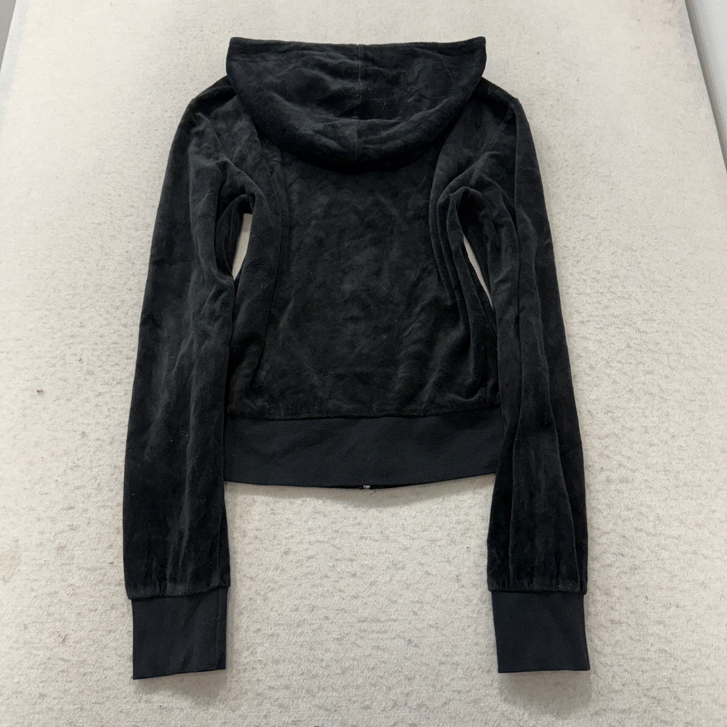 Vintage Juicy Couture Womens Black Velour Zip-Up Hoodie Loungewear Pocket Size L