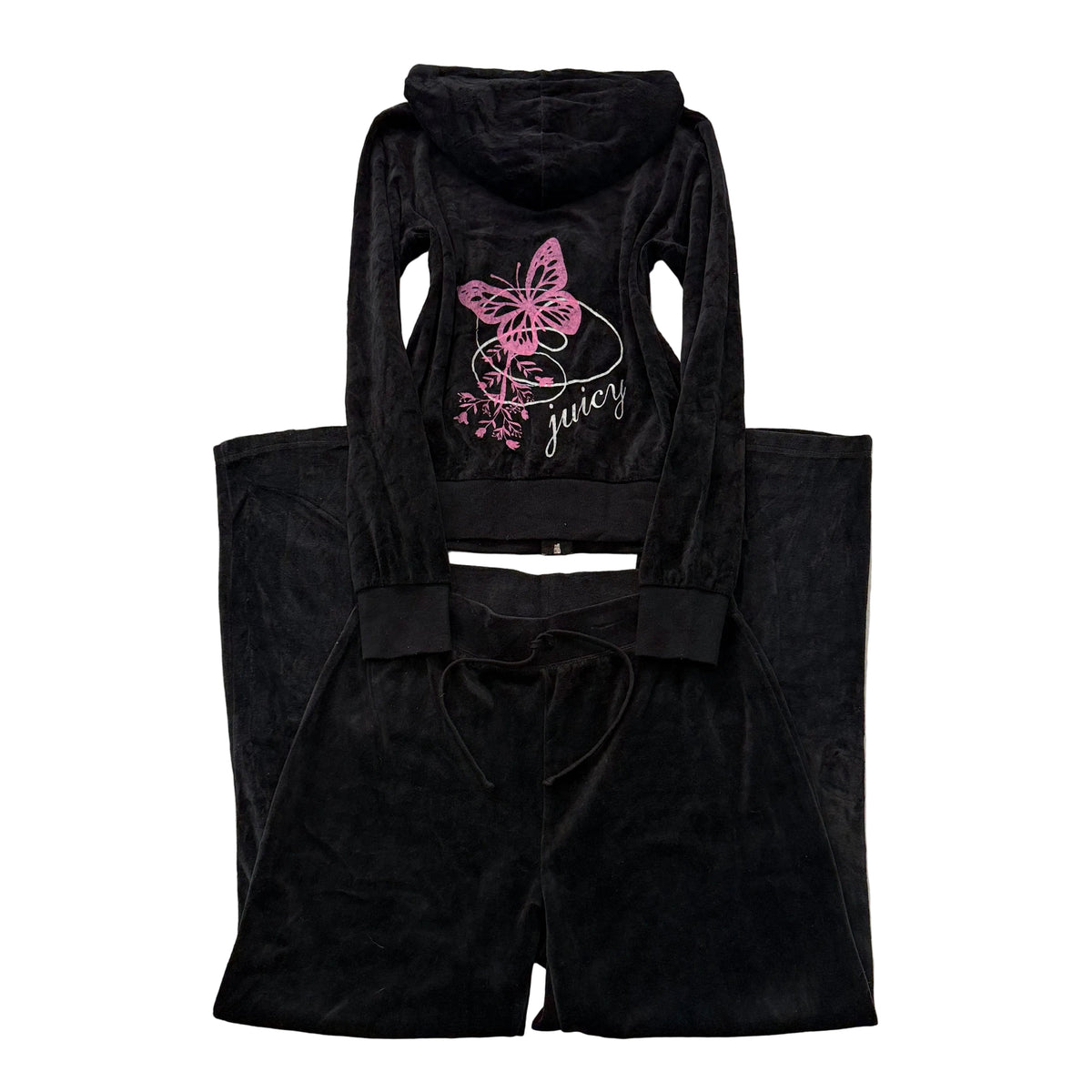 Juicy Couture Women's Black Velour Tracksuit Set Butterfly Graphic Y2K Size M