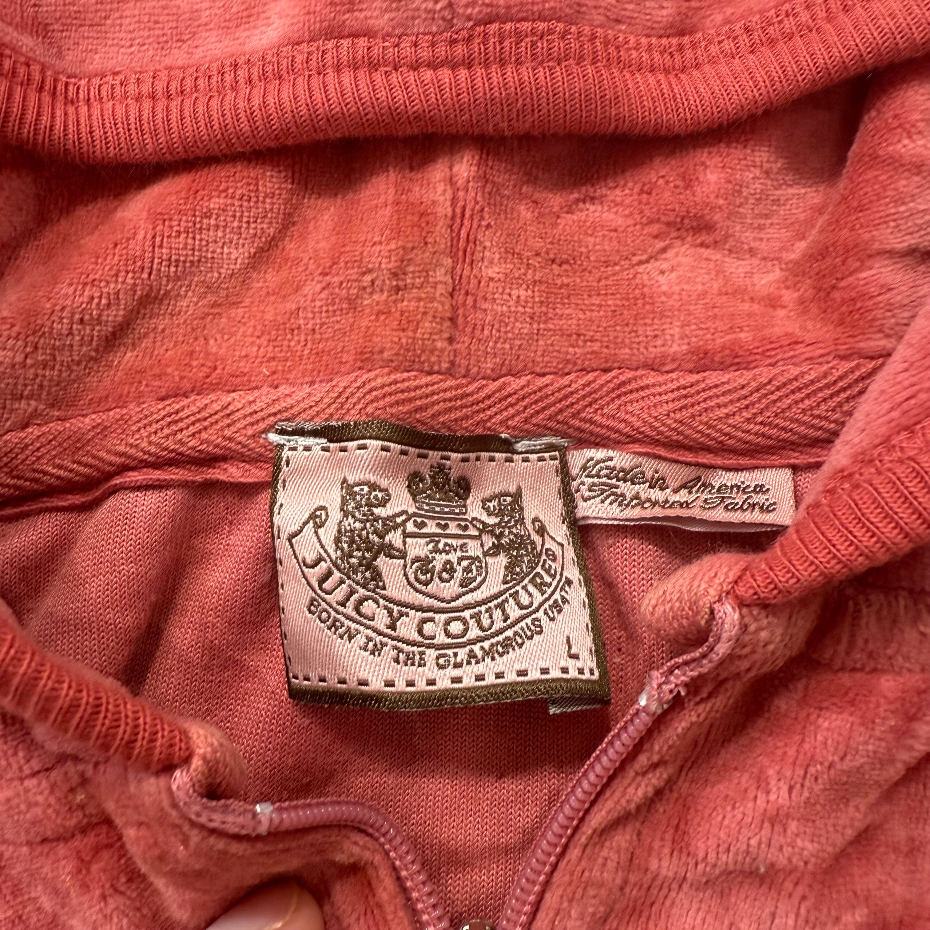Vintage Juicy Couture Women's Orange Velour Zip-Up Hoodie Pockets Y2K Size L