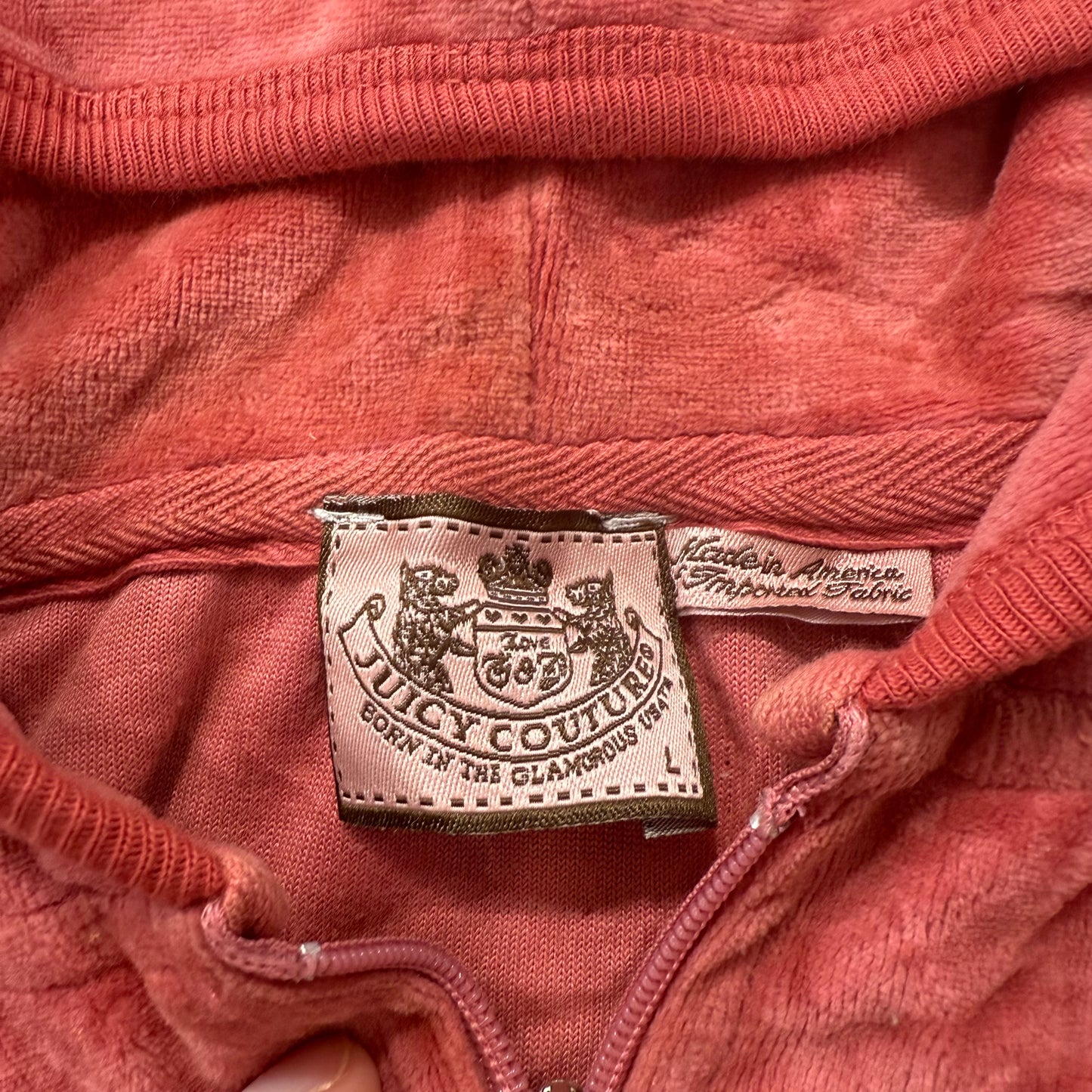 Vintage Juicy Couture Women's Orange Velour Zip-Up Hoodie Pockets Y2K Size L