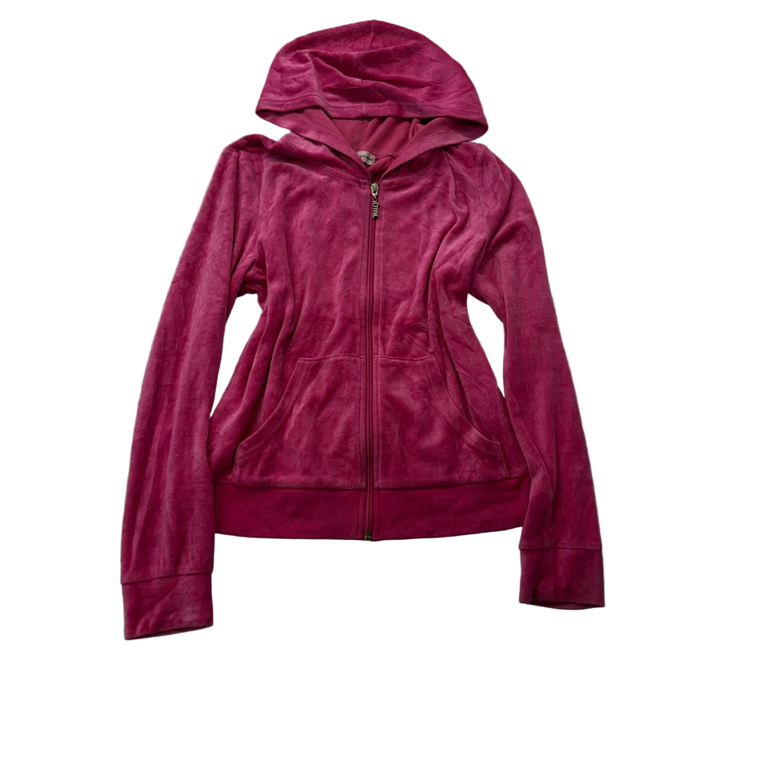 Juicy Couture Women's Dark Pink Velour Zip-Up Hoodie Pockets Casual Y2K Size M