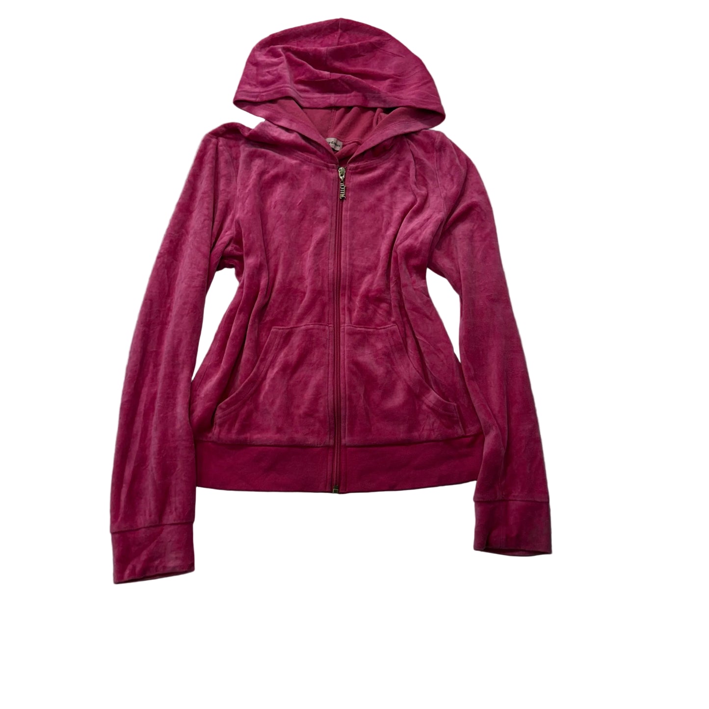 Juicy Couture Women's Dark Pink Velour Zip-Up Hoodie Pockets Casual Y2K Size M