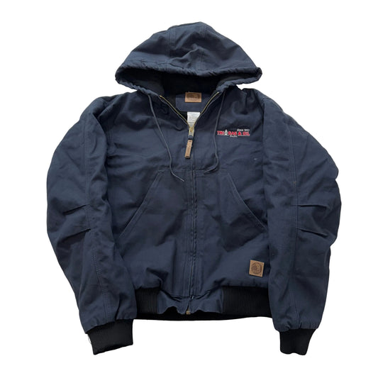 Berne Men's Navy Blue Canvas Full Zip Jacket Workwear Slash Pocket Logo Size M