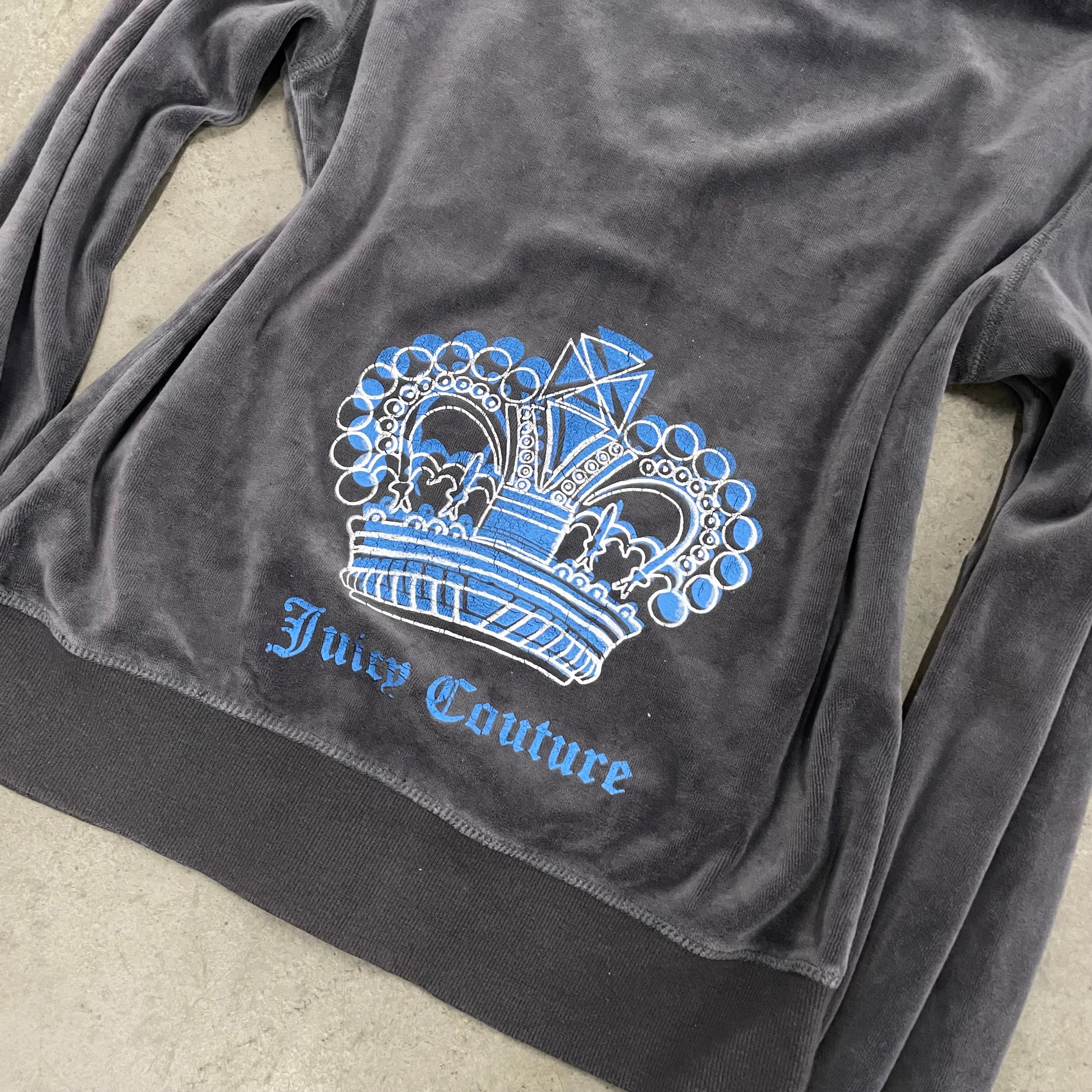 Vintage Juicy Couture Crown Design Grey Velour Zip Up Hoodie sz XL
