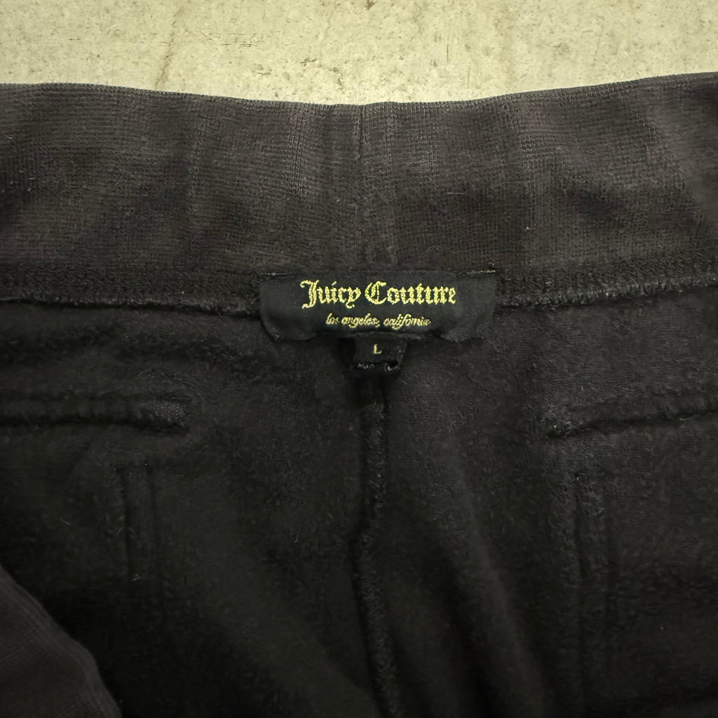 BLK Velour Juicy Couture Flared Pants w/ DOUBLE BUTTON BACK POCKETS SIZE L