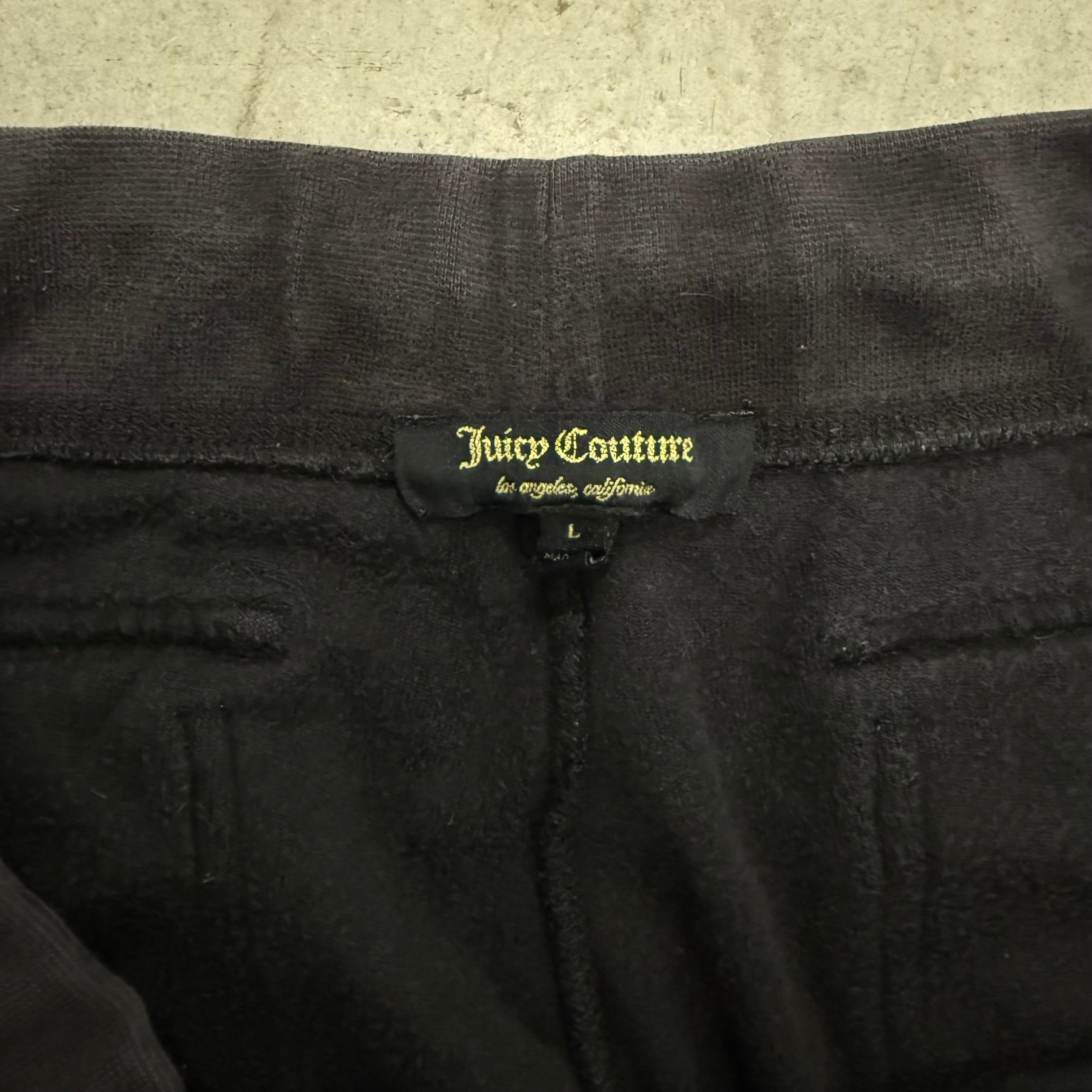 BLK Velour Juicy Couture Flared Pants w/ DOUBLE BUTTON BACK POCKETS SIZE L