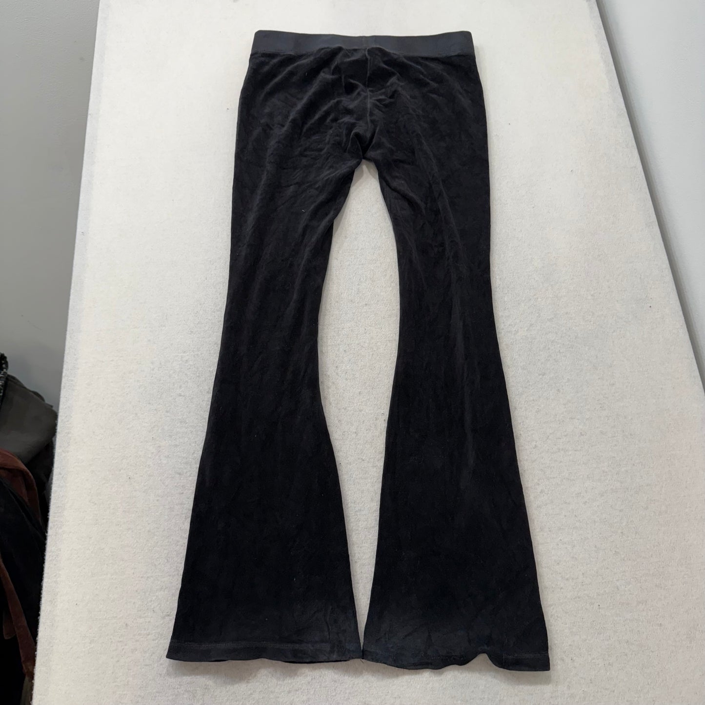 Vintage Juicy Couture Women's Black Velour Flared Track Pant Loungewear Size S
