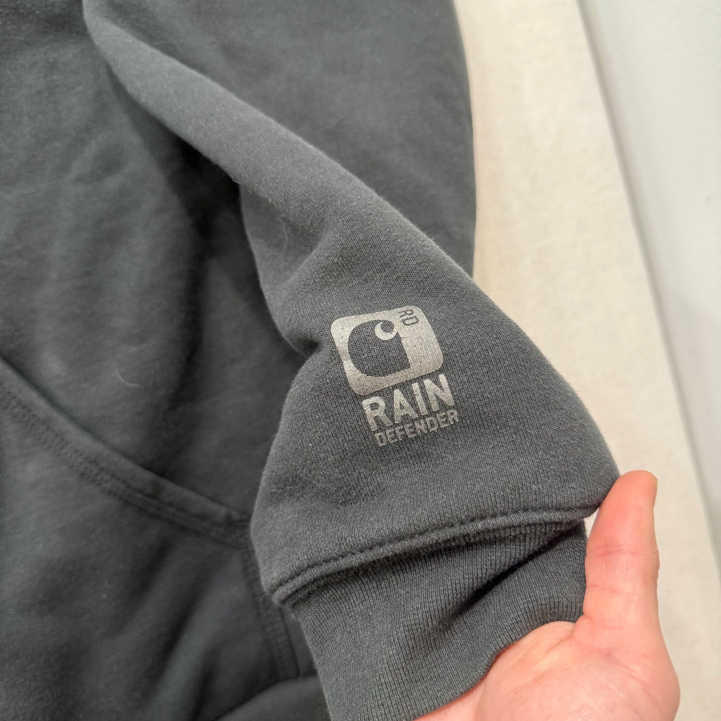 Carhartt Men's Black Cotton Full Zip Hoodie Split Kangaroo Pockets Logo Size XL