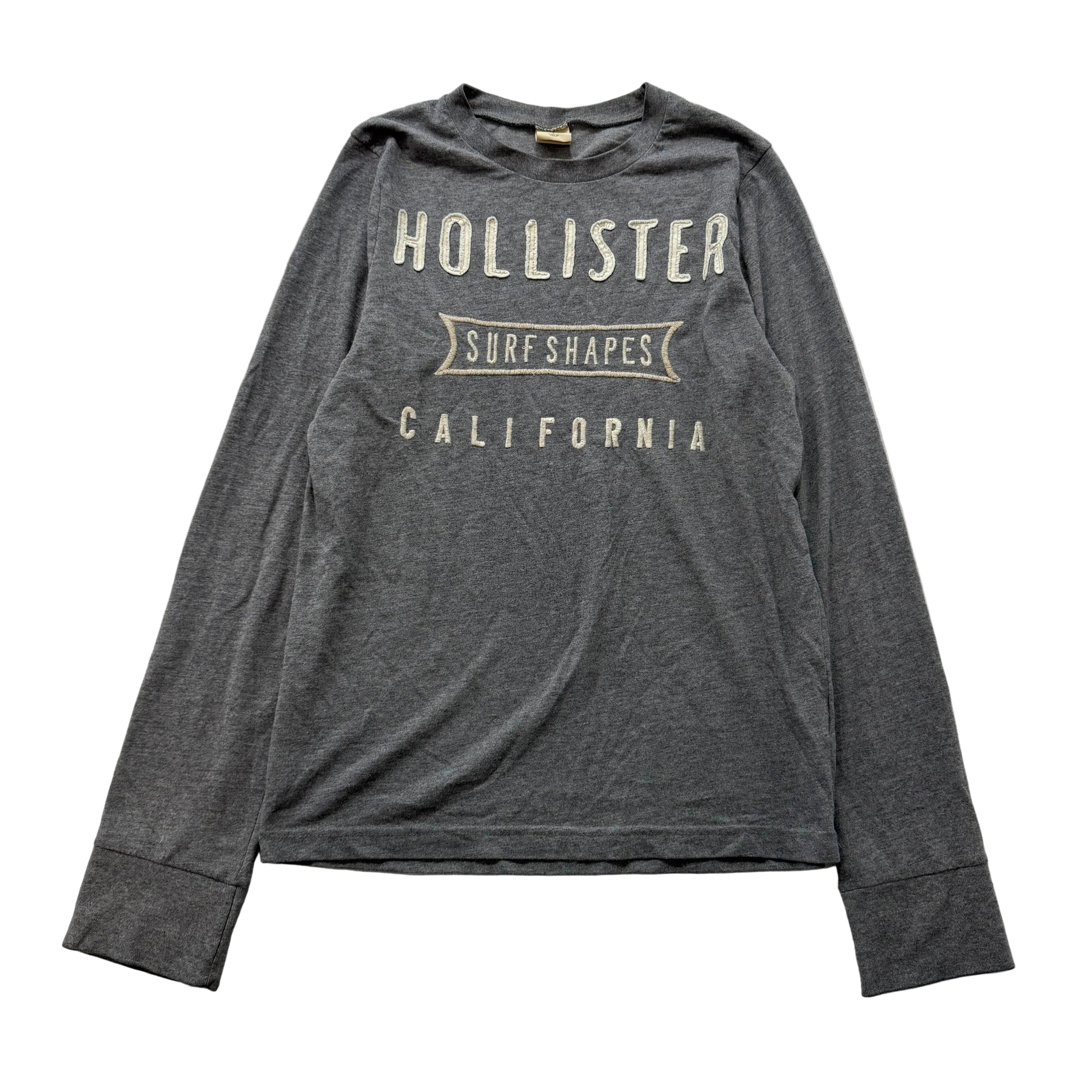 Hollister Men's Dark Gray Heather Cotton T-Shirt Long Sleeves Graphic Tee Size S