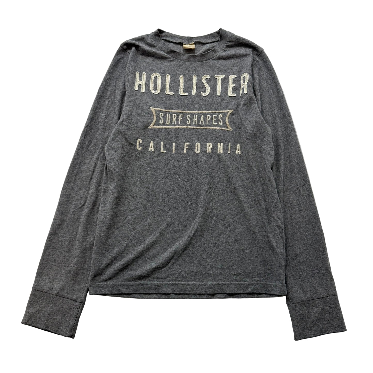 Hollister Men's Dark Gray Heather Cotton T-Shirt Long Sleeves Graphic Tee Size S